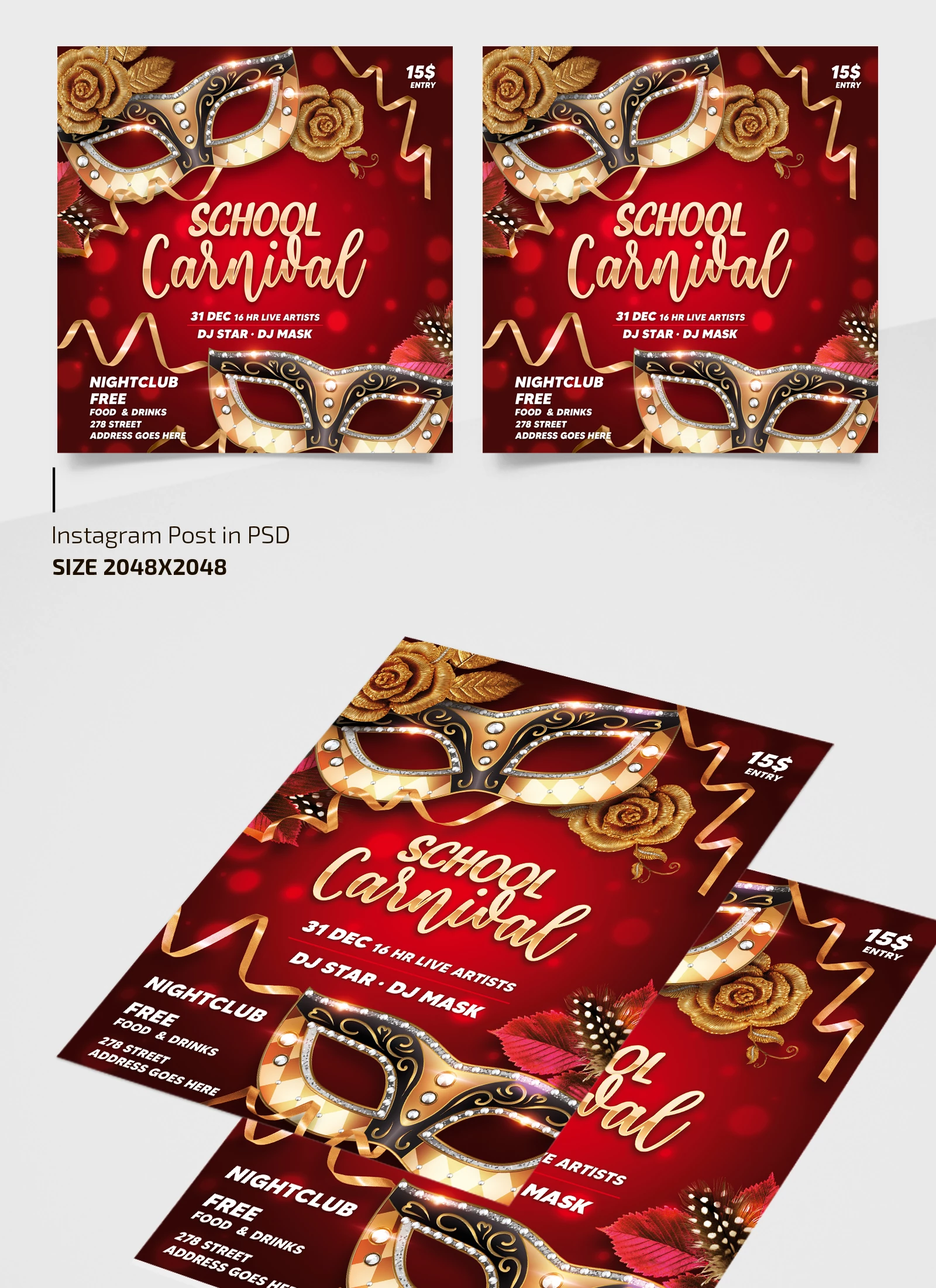 Free School Carnival Flyer Template + Instagram Post (PSD)