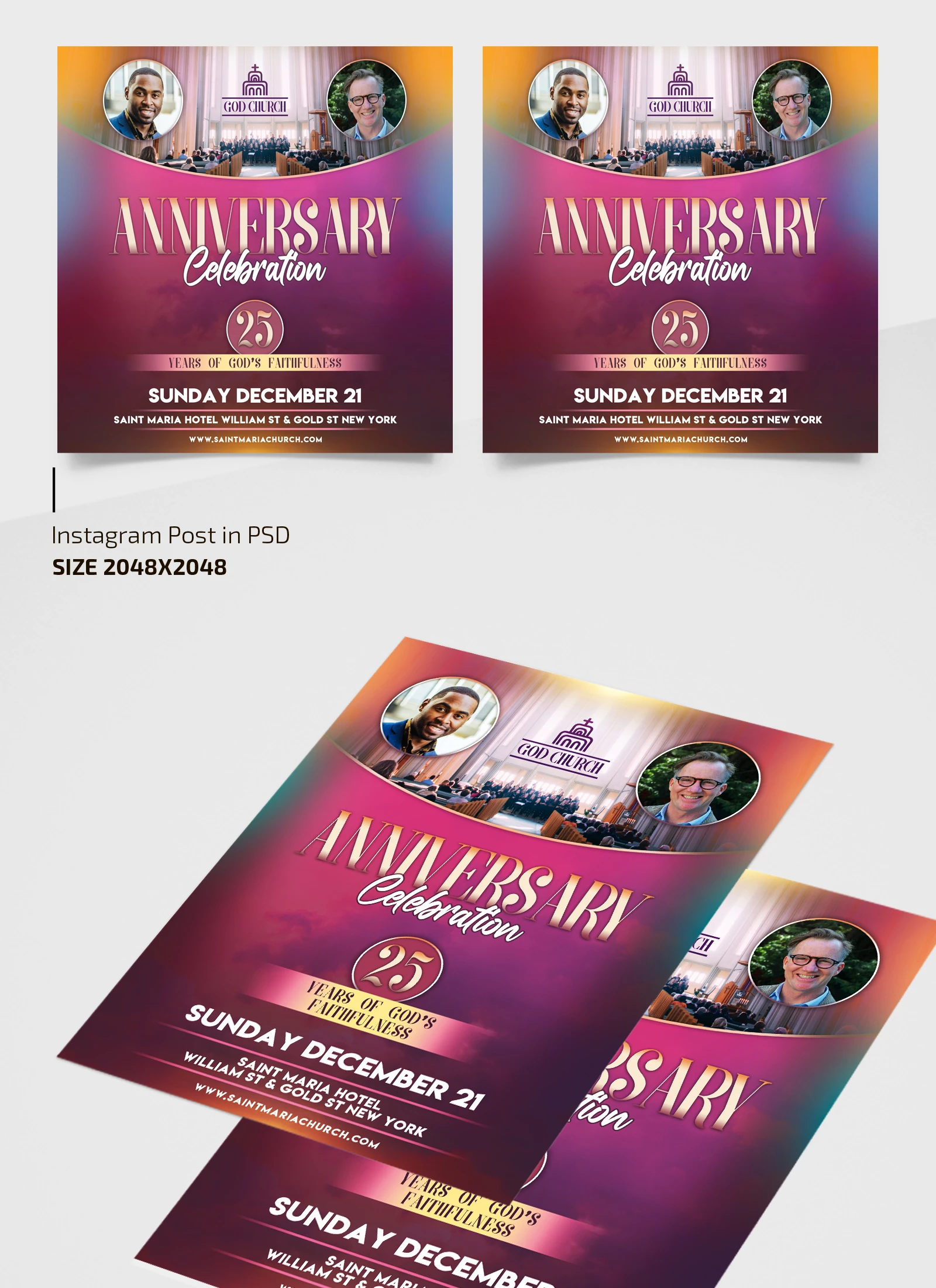 Free Church Anniversary Flyer Template + Instagram Post (PSD)