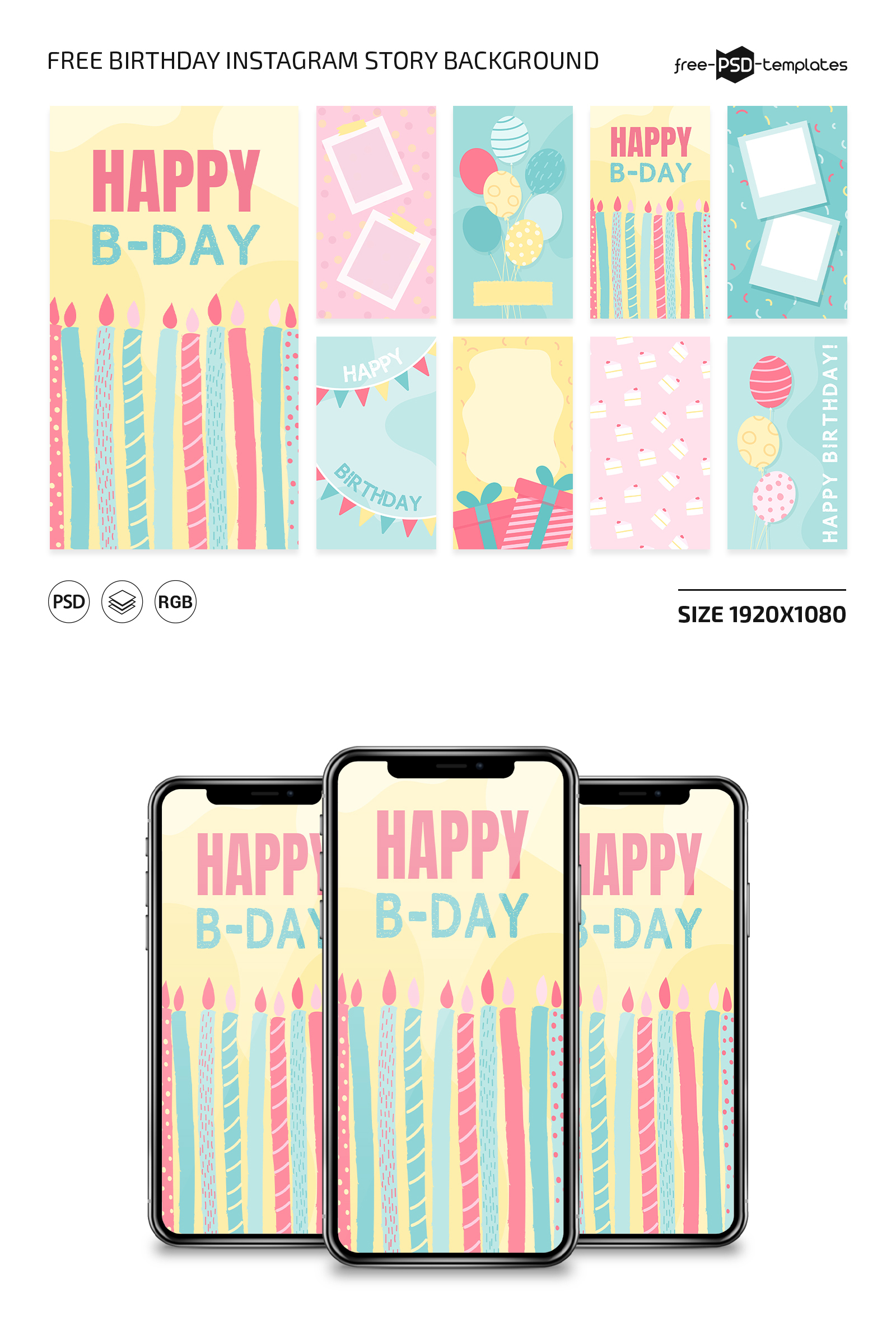 Free Birthday Instagram Story Background Template for Photoshop (PSD)