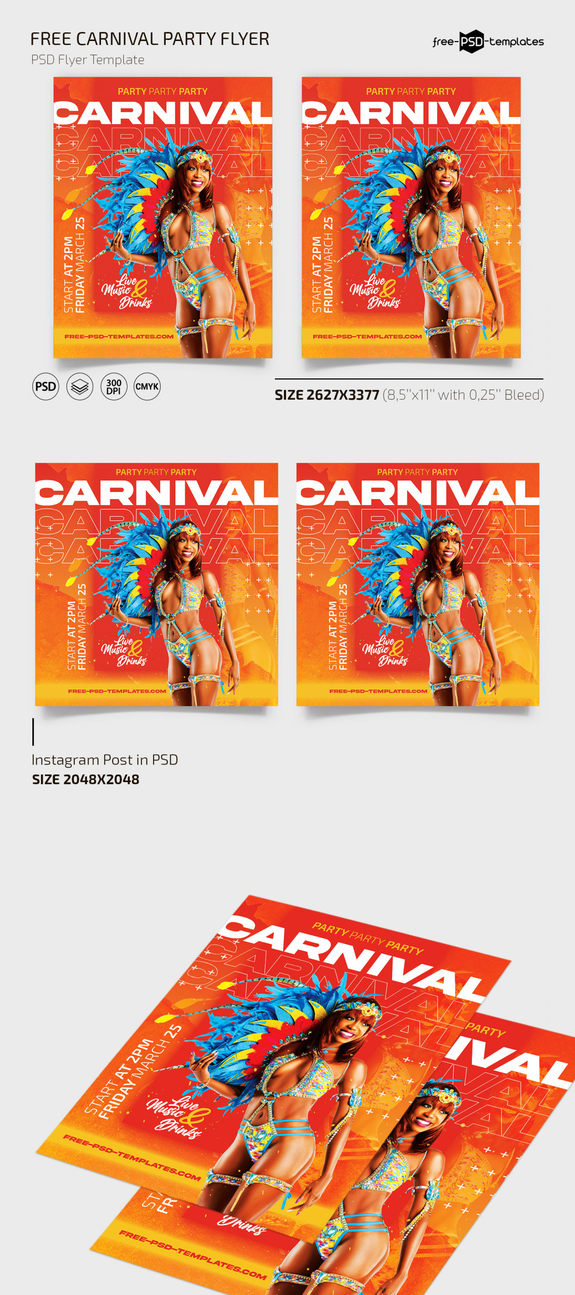 Free Carnival Party Flyer Template + Instagram Post (PSD)