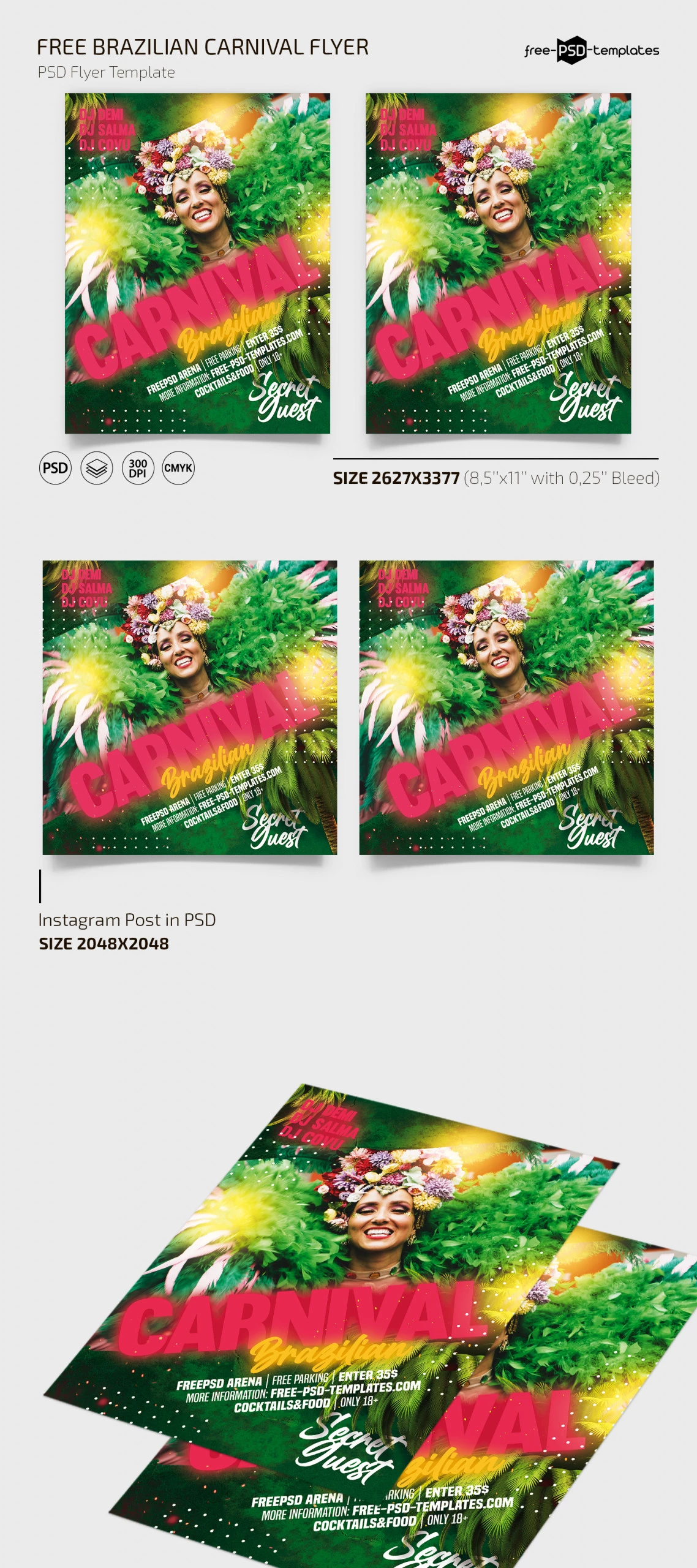 Free Brazilian Carnival Flyer Template + Instagram Post (PSD)