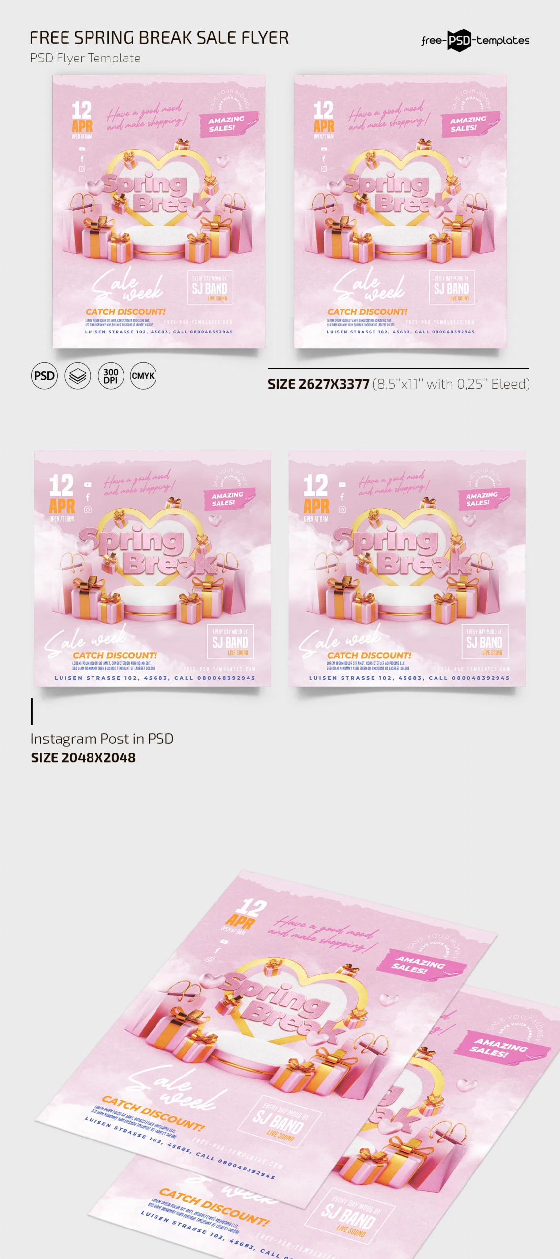 Free Spring Break Sale Flyer Template + Instagram Post (PSD)