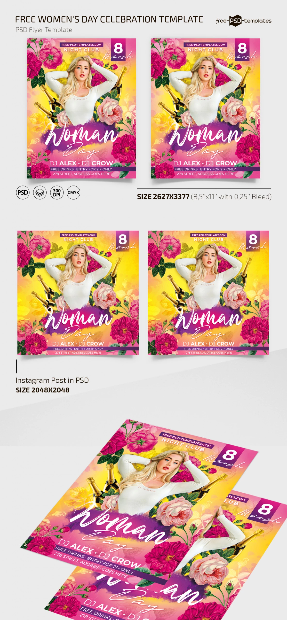 Free Women’s Day Celebration Flyer Template + Instagram Post (PSD)