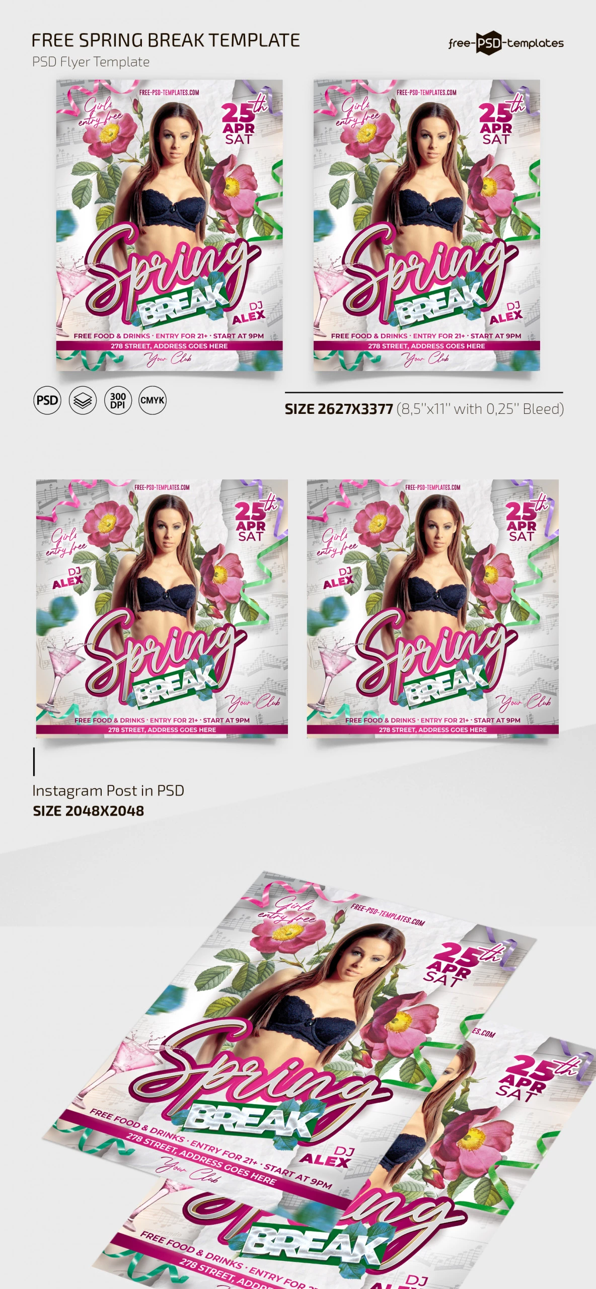 Free Spring Break Flyer Template + Instagram Post (PSD)