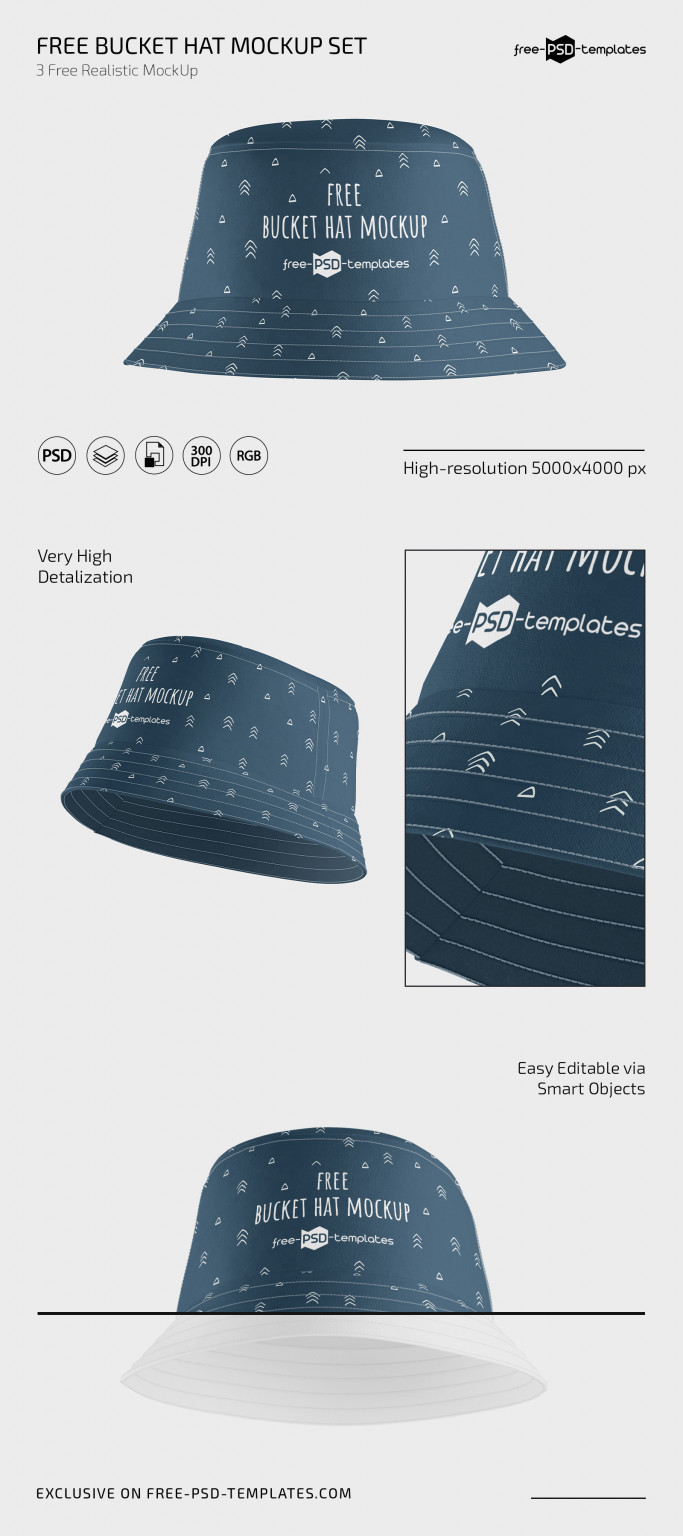 Free Bucket Hat Mockup for Photoshop (PSD)