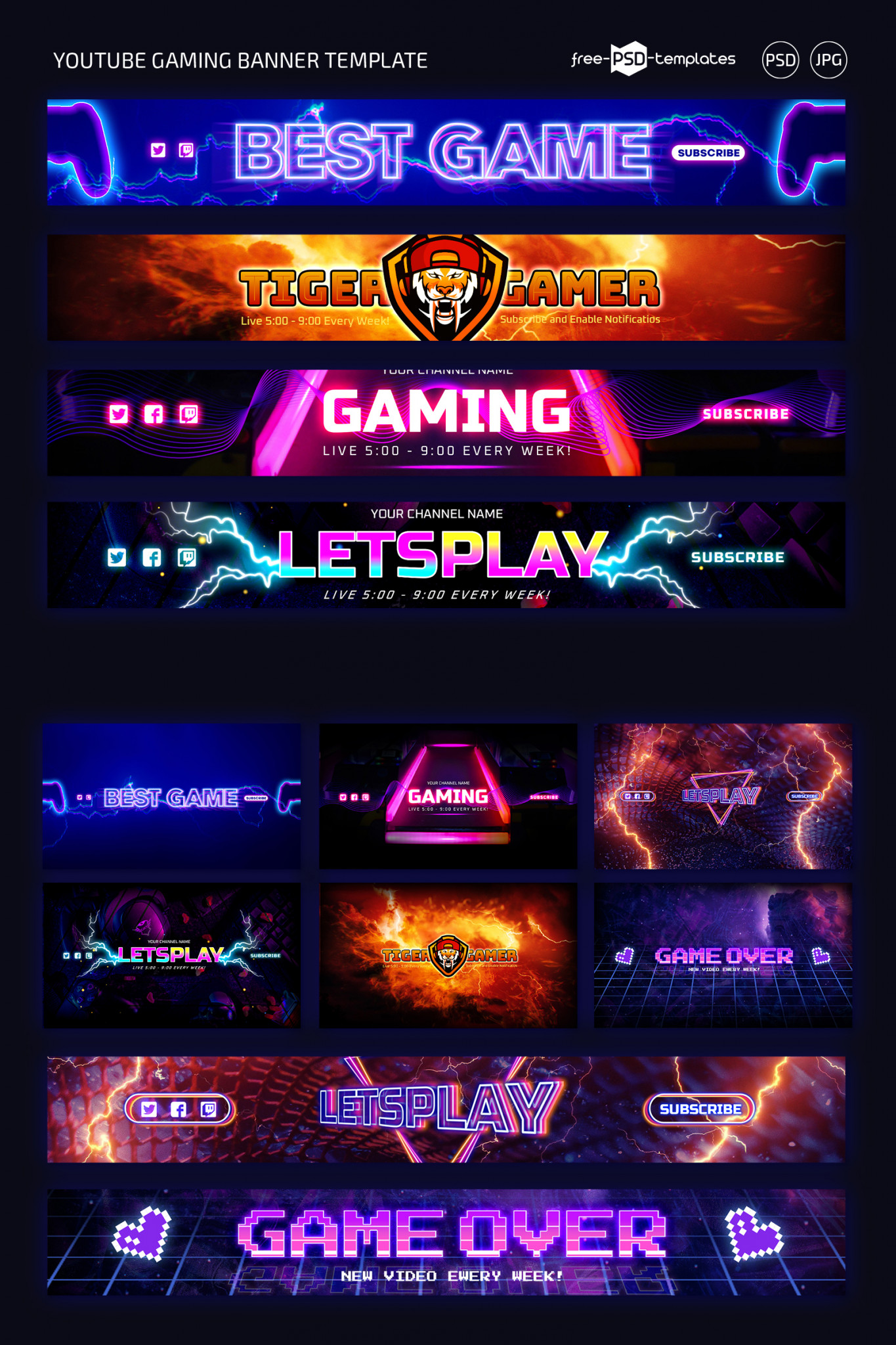 Free Youtube Gaming Banner Templates for Photoshop (PSD)