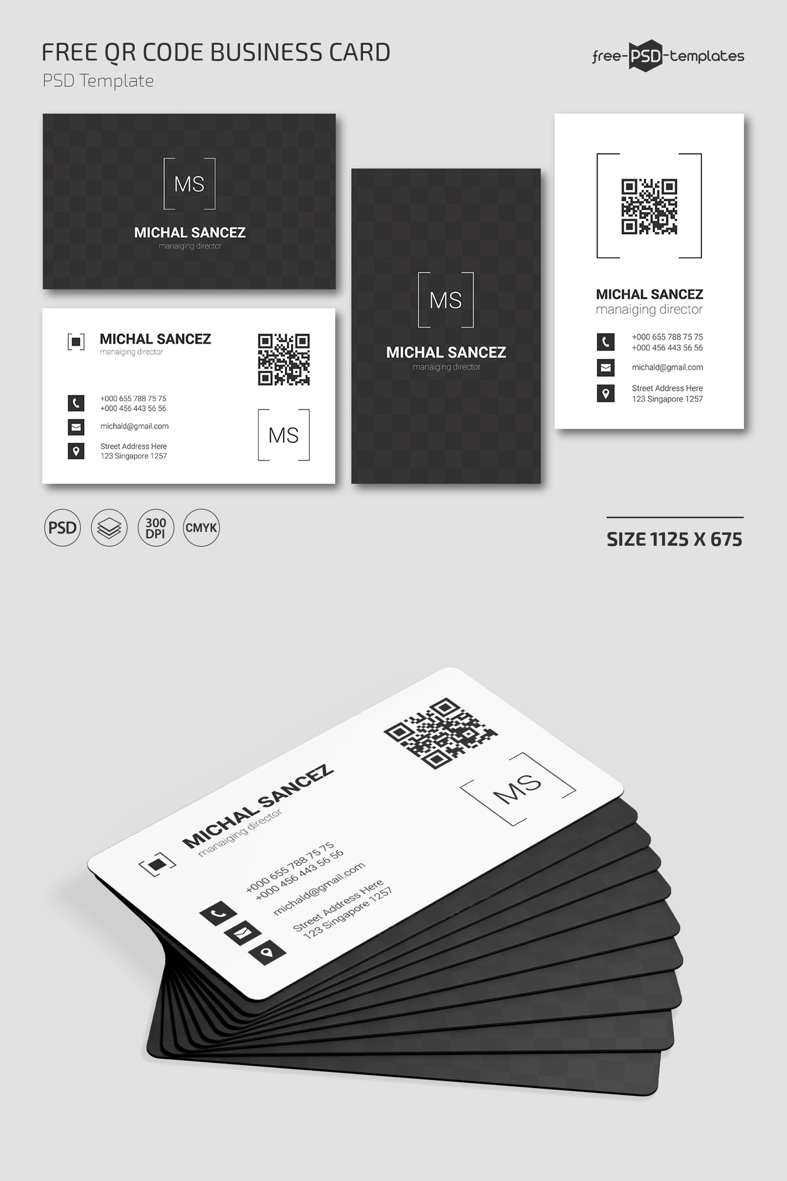 Free QR Code Business Card Template For Photoshop PSD 