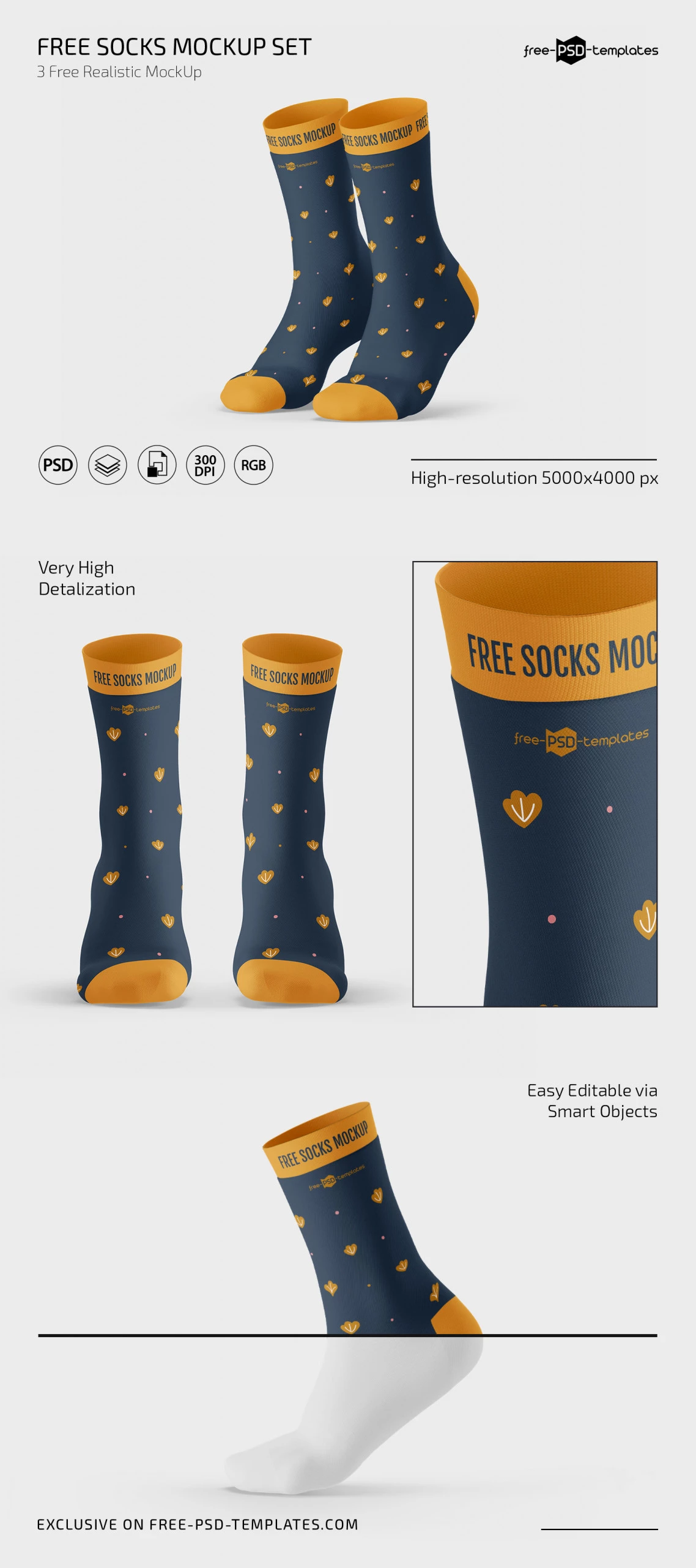 Free Socks Mockup for Photoshop (PSD)