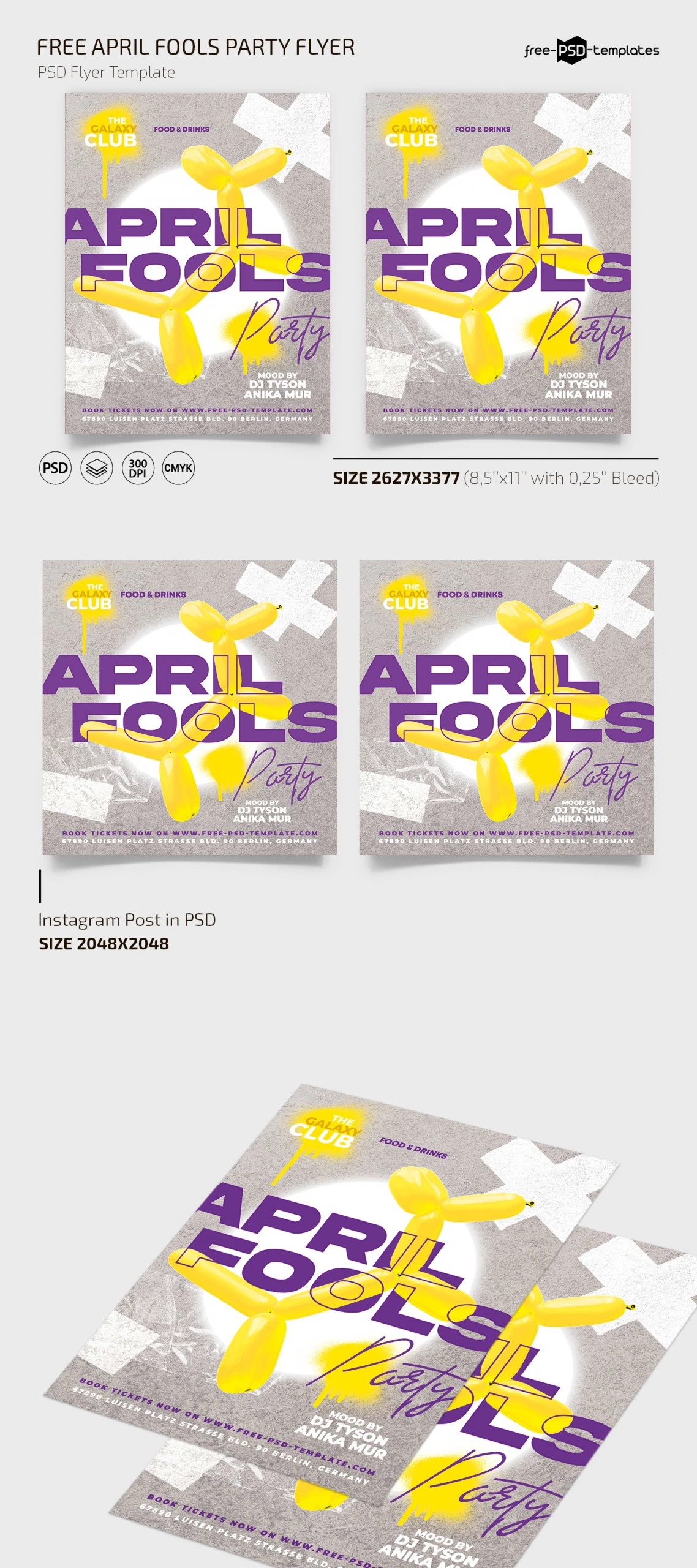 Free April Fools Party Flyer Template + Instagram Post (PSD)