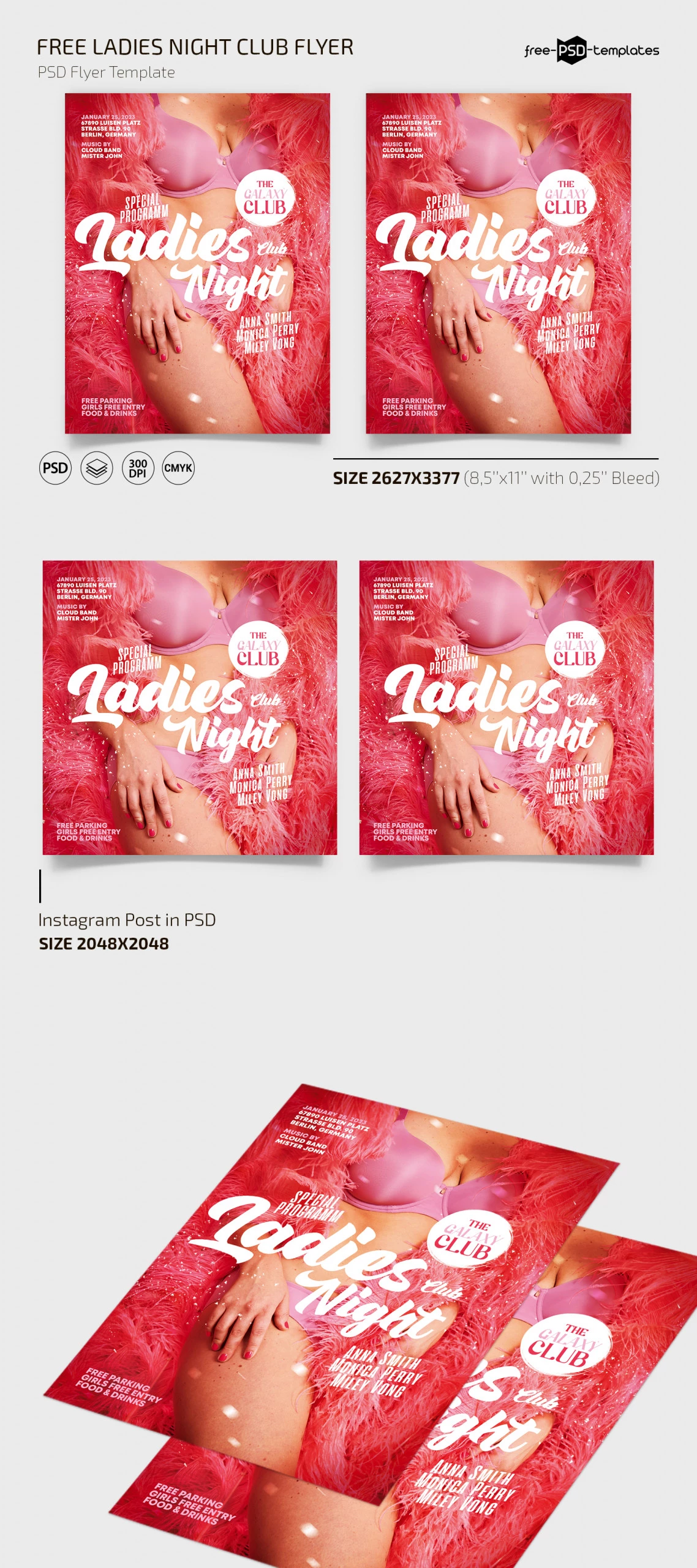 Free Ladies Night Club Flyer Template + Instagram Post (PSD)