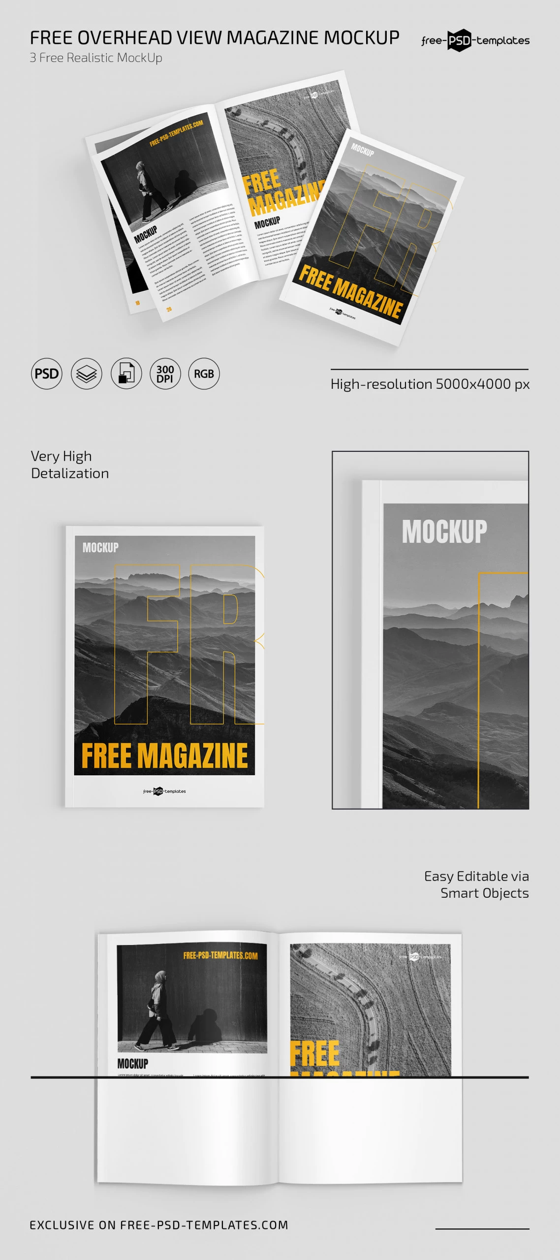 Free Overhead View Magazine Mockup