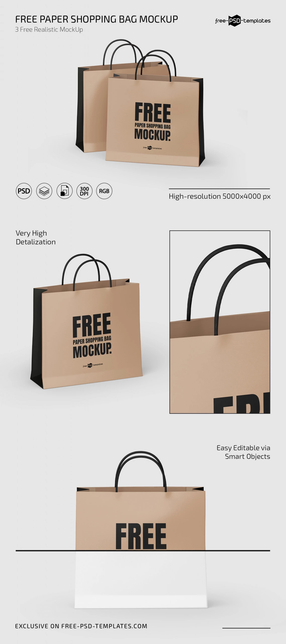 Free Kraft Paper Bag Mockup PSD - TitanUI