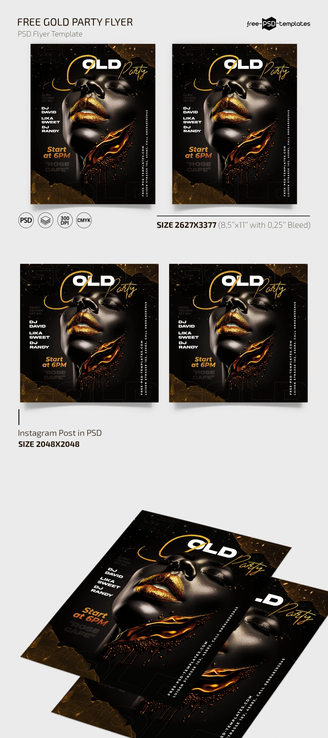 Free Gold Party Flyer Template + Instagram Post (PSD)