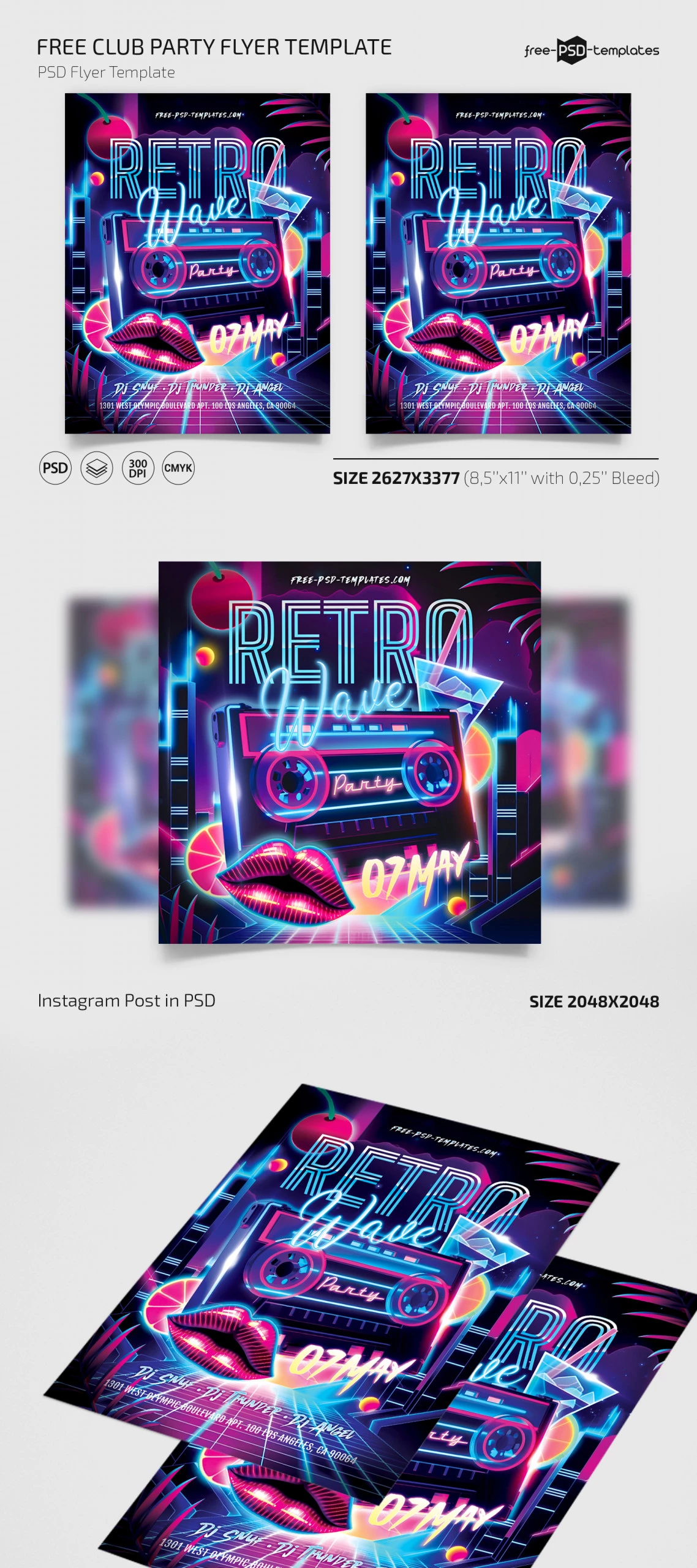 Retro 80s Party Flyer Template - Photoshop Psd - Creative Flyers