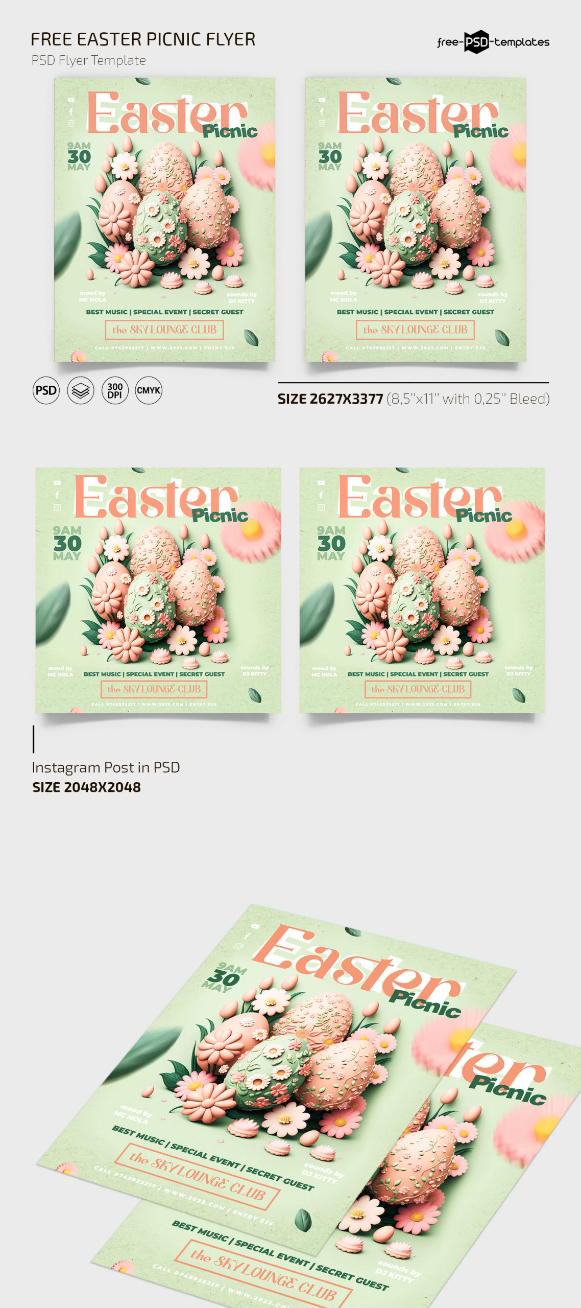 Free Easter Picnic Flyer Template + Instagram Post (PSD)