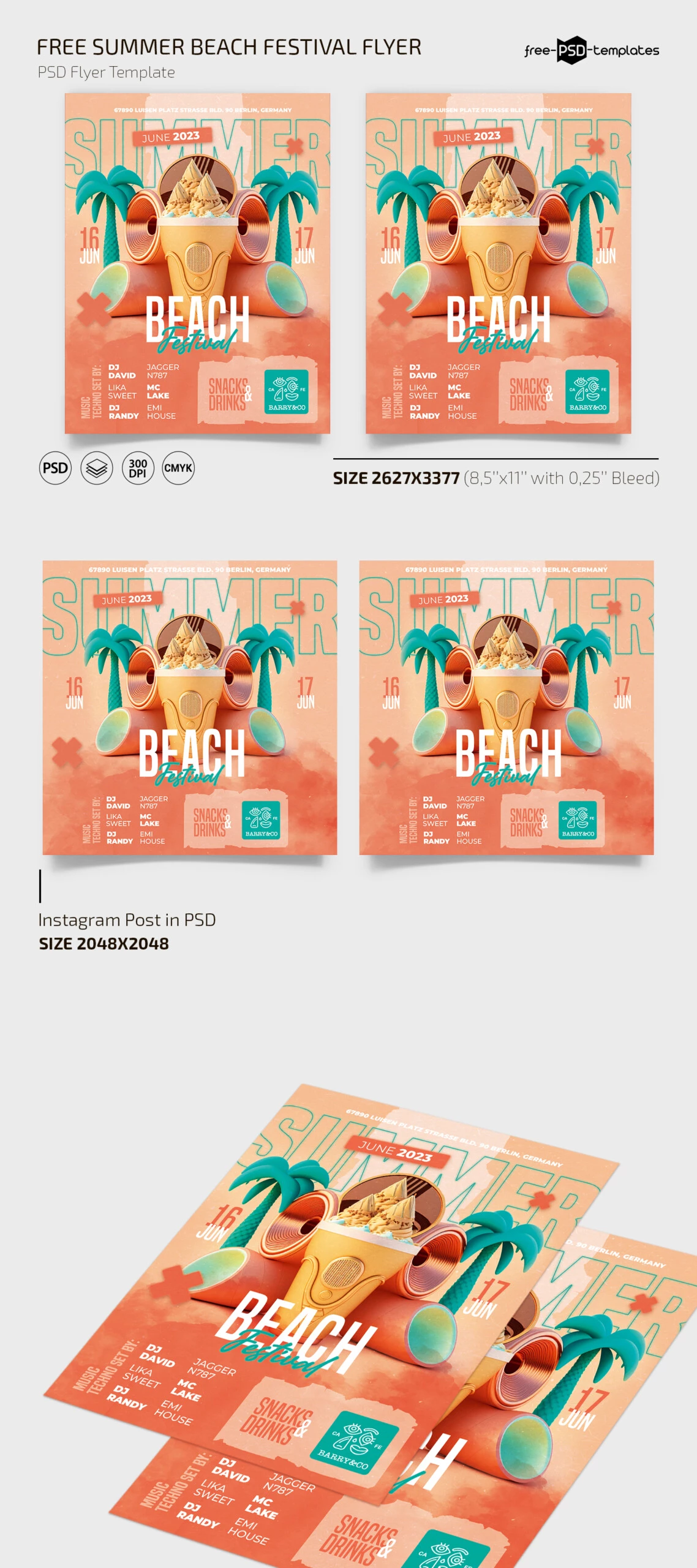 Free Summer Beach Festival Flyer Template + Instagram Post (PSD)