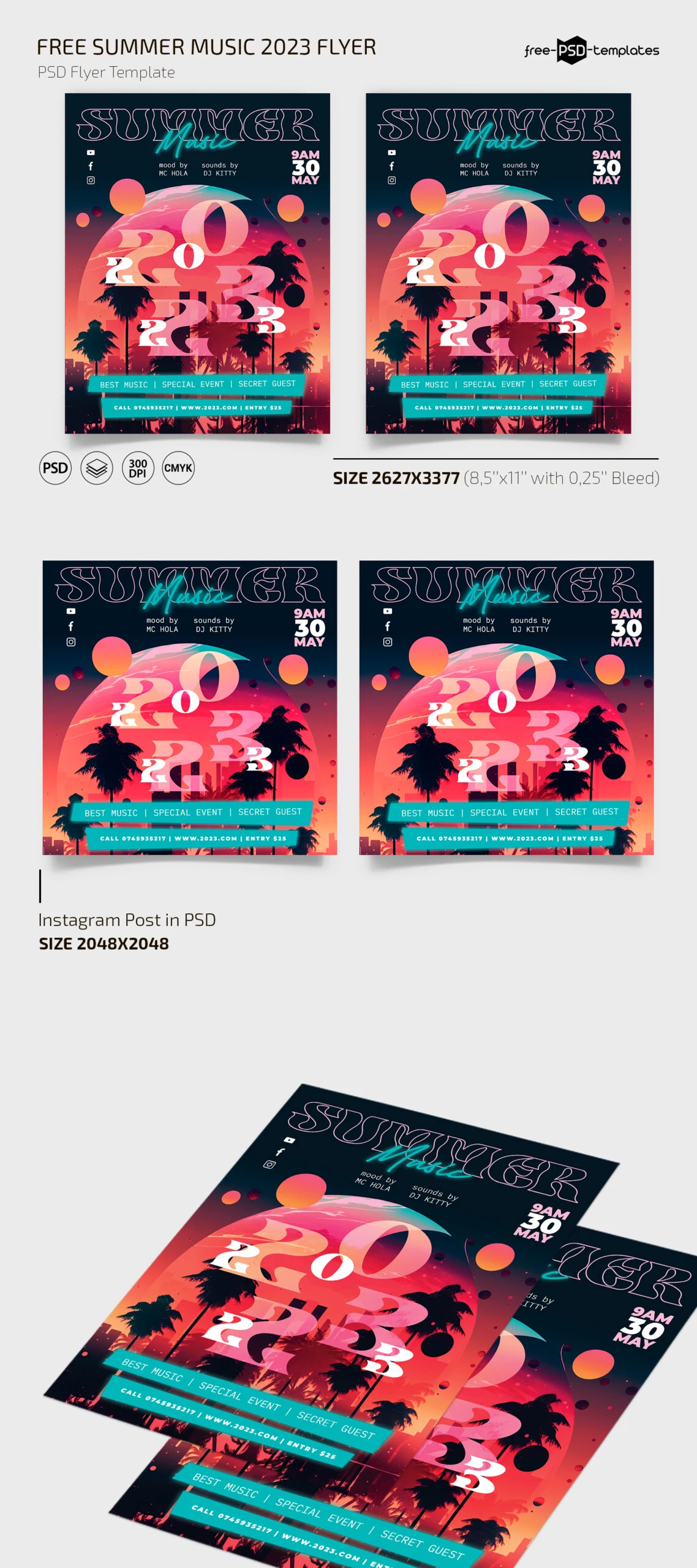 Free Summer Music 2023 Flyer Template + Instagram Post (PSD)