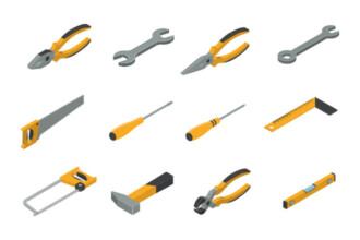 Free Hand Tools Isometric Icons Set