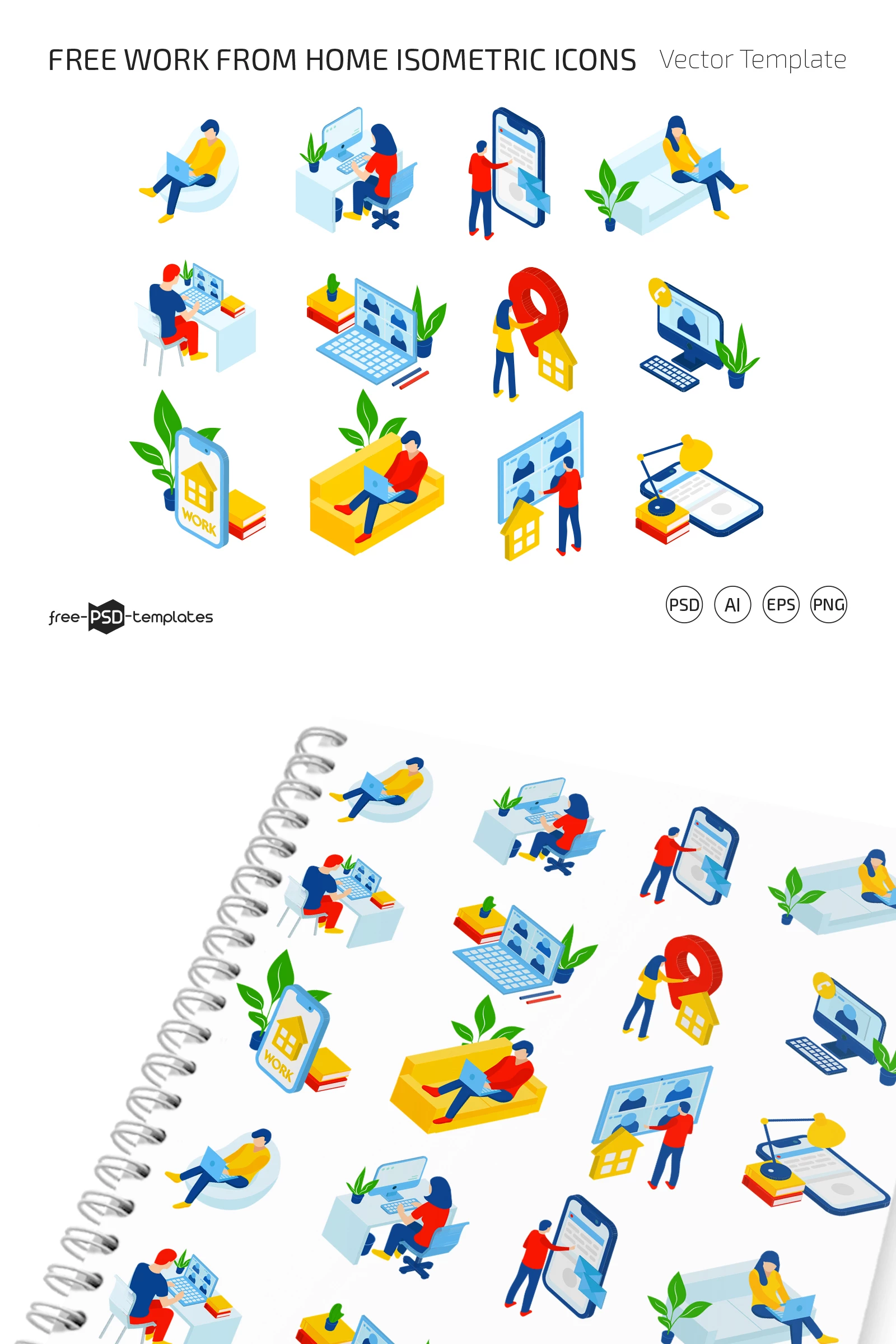 Free Work From Home Isometric Icons