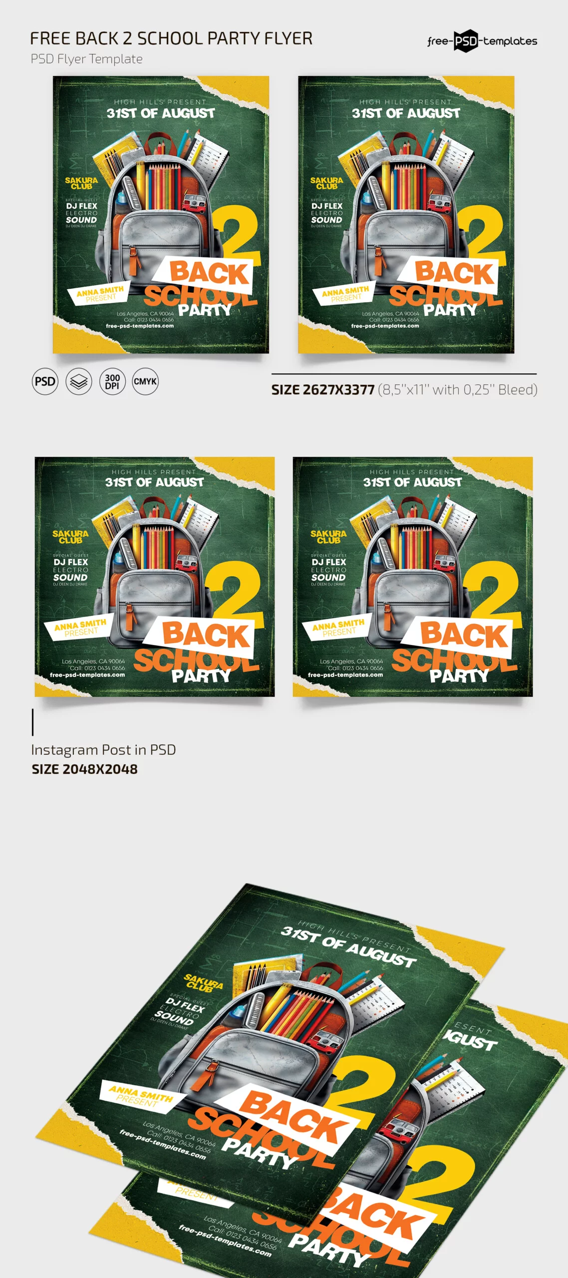 Free Back 2 School Party Flyer Template + Instagram Post (PSD)