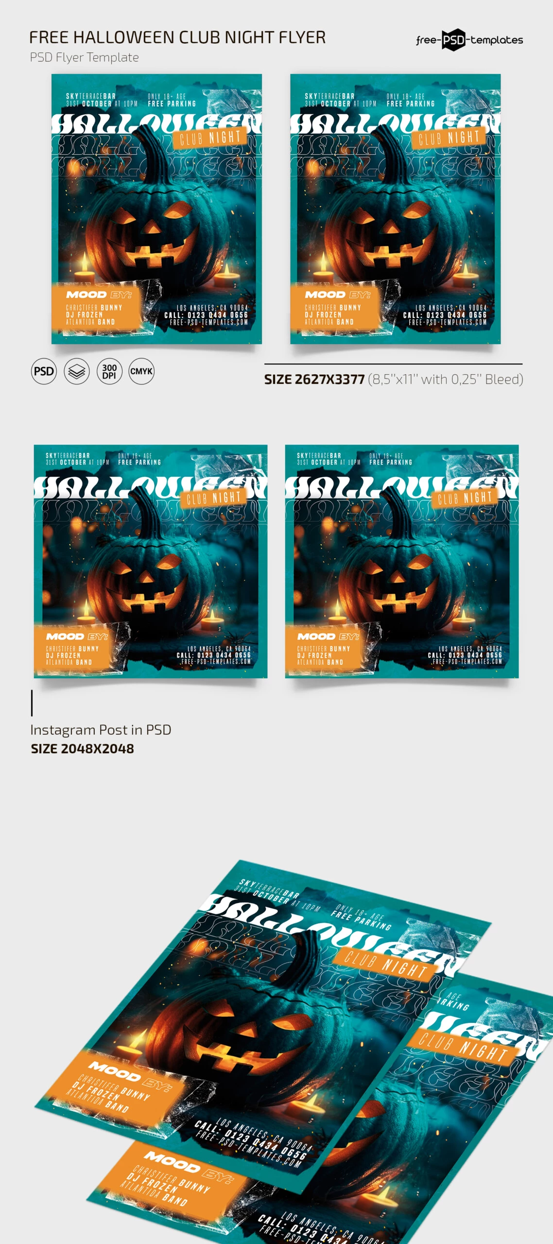 Free Halloween Club Night Flyer Template + Instagram Post (PSD)