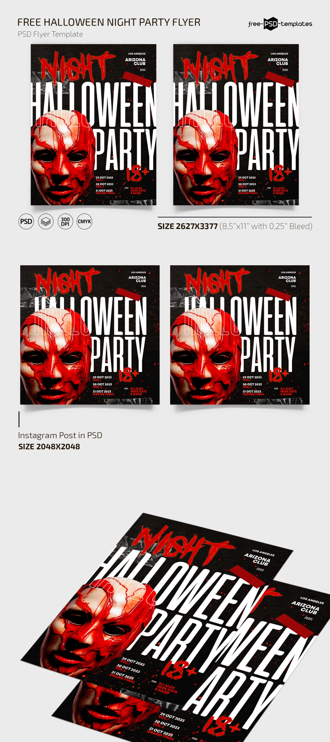Free Halloween Night Party Flyer Template + Instagram Post (PSD)