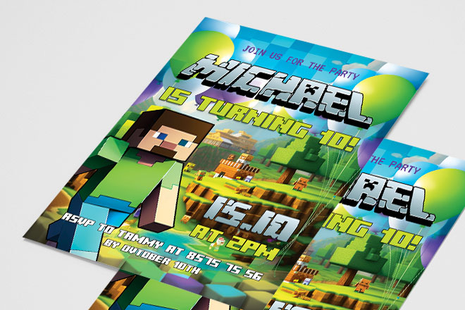 Minecraft Birthday Party Invitation 