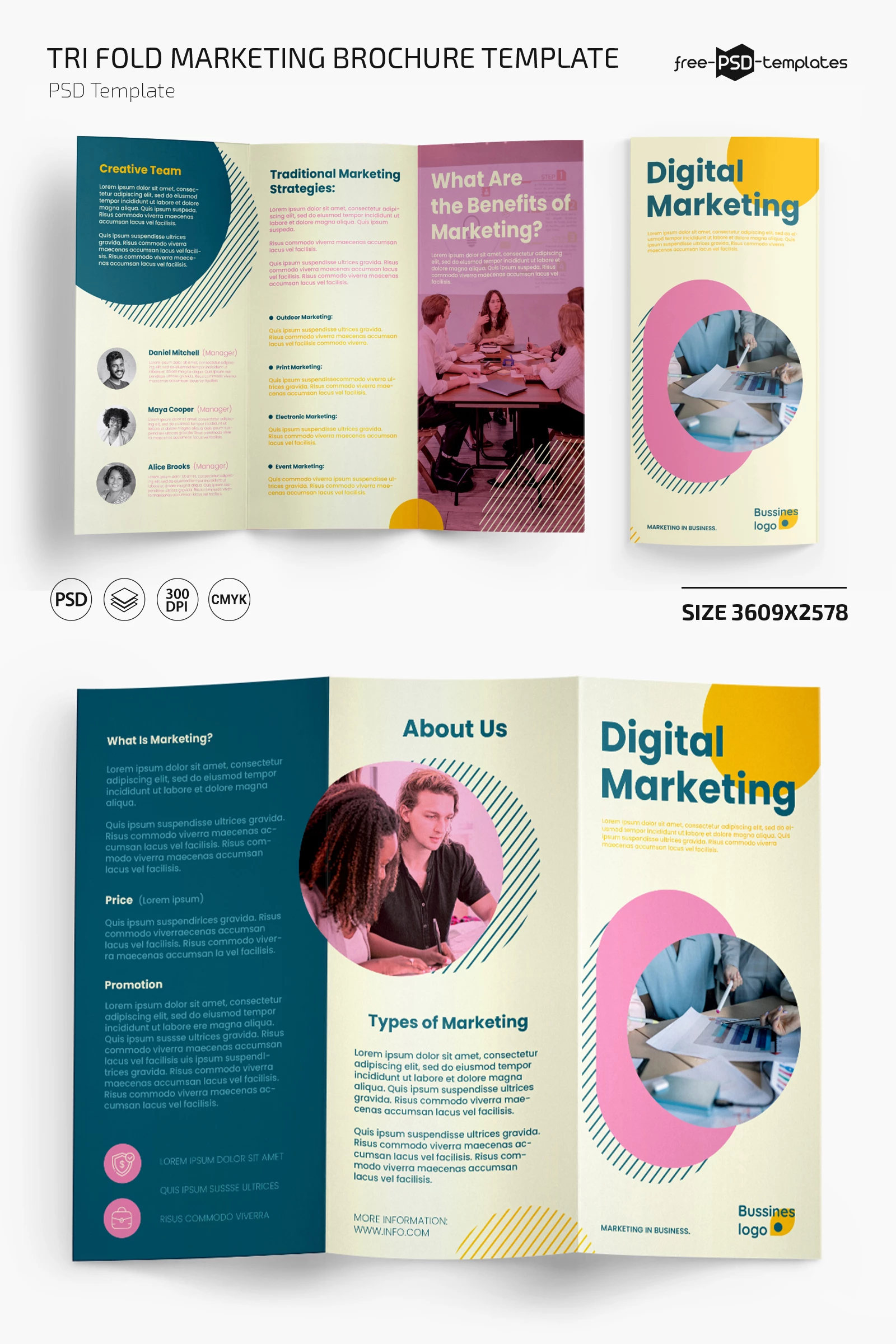 Free Trifold Marketing Brochure PSD Template