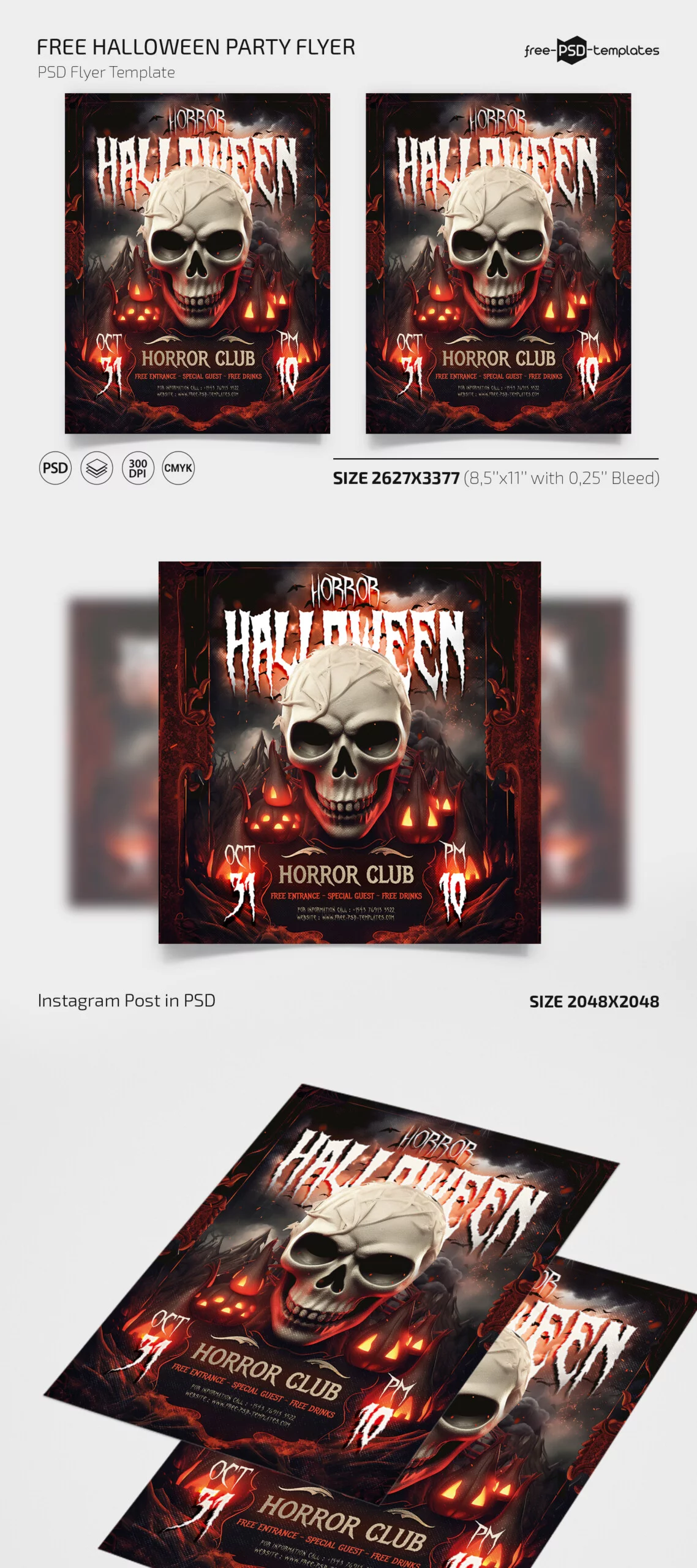 Free Halloween Party Flyer in PSD Template