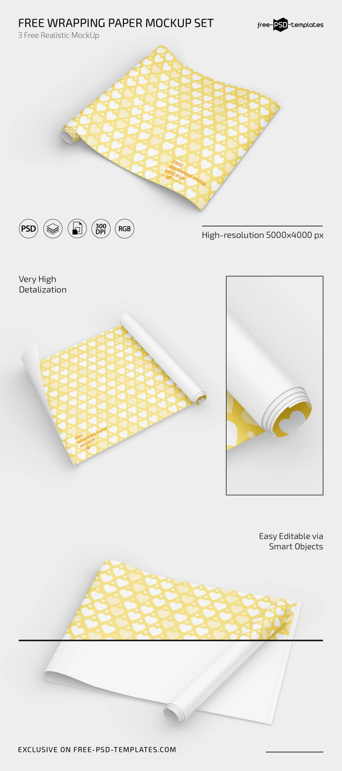 Free Wrapping Paper Mockup PSD Set