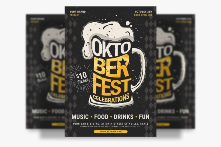 Modern Oktoberfest Flyer Layout with Frothy Beer Stein