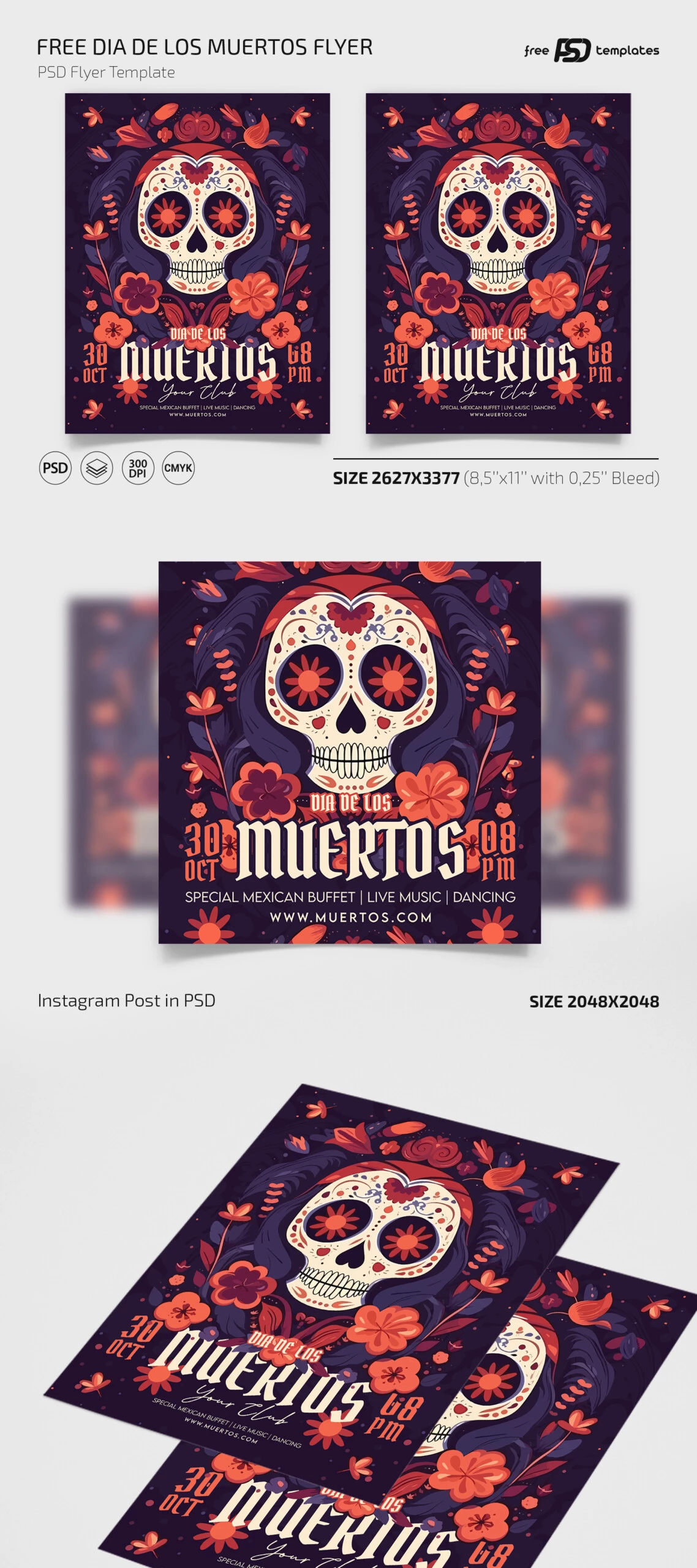 Free Dia De Los Muertos Flyer PSD Template