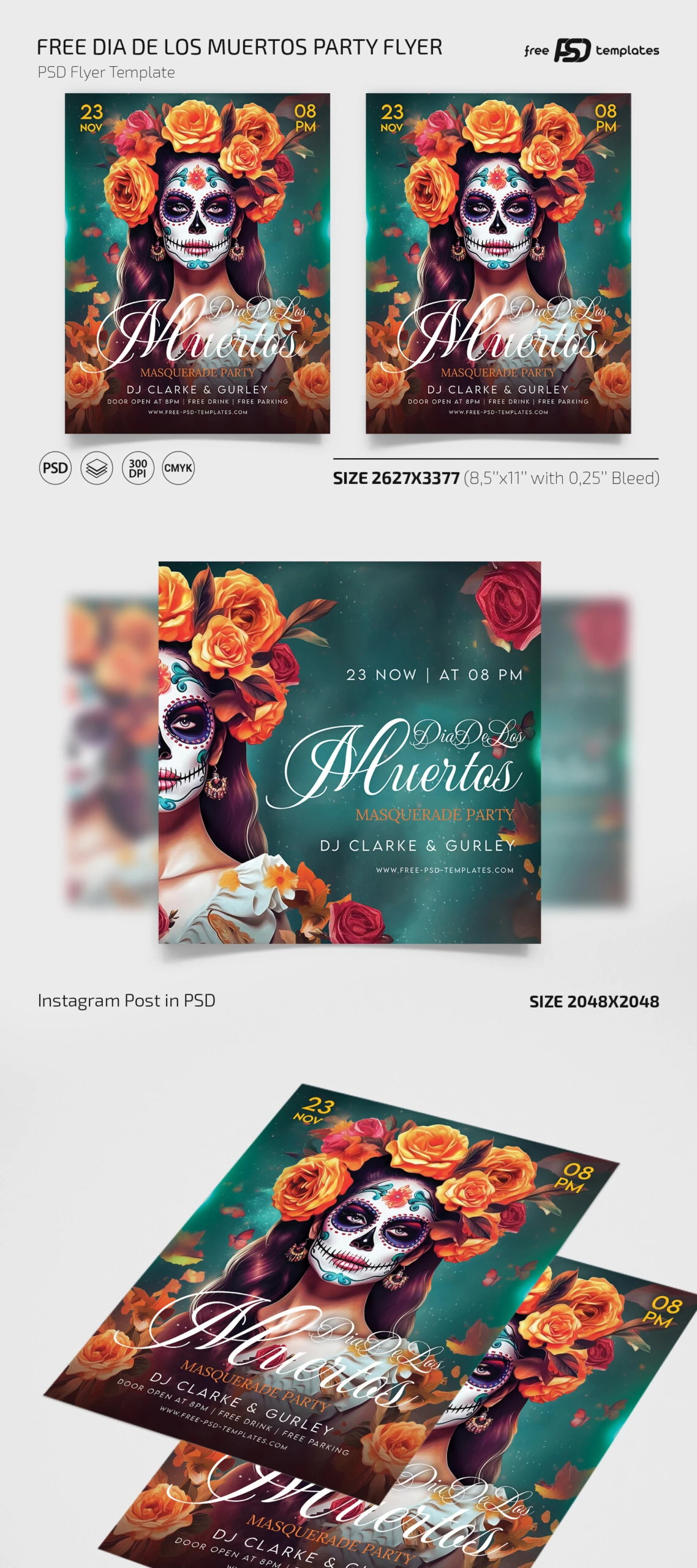 Free Dia De Los Muertos Party Flyer PSD Template