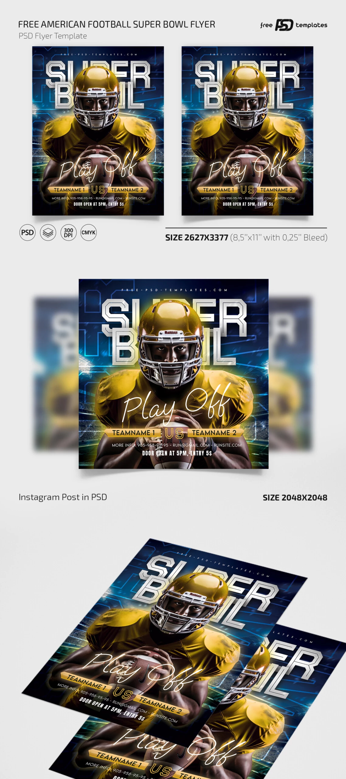 Free American Football Super Bowl Flyer PSD Template