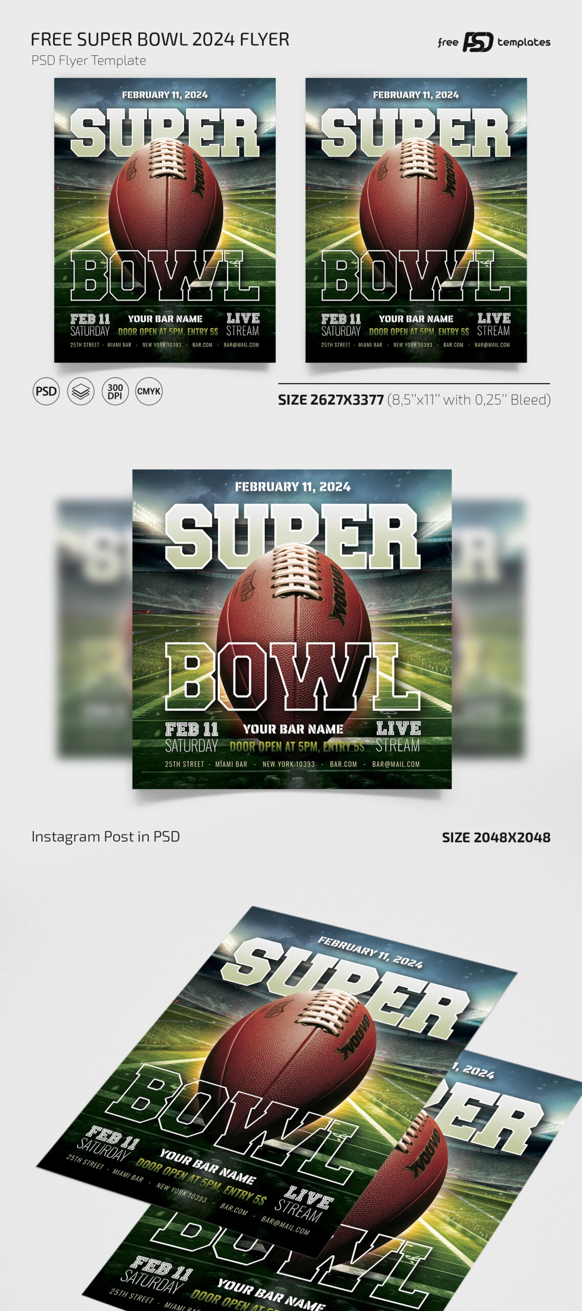 Free Super Bowl 2024 Flyer PSD Template