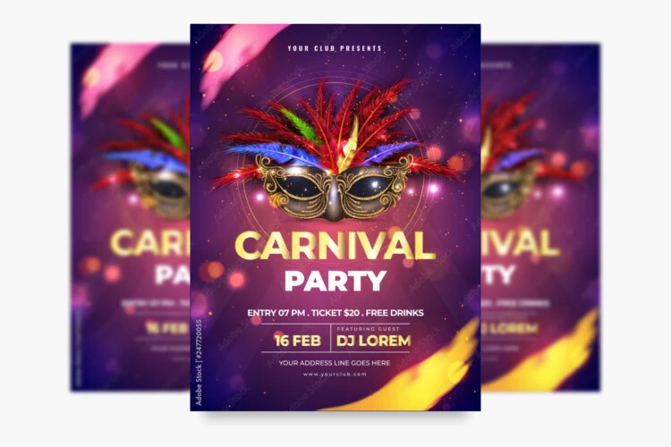 Carnival PSD Flyer with Realistic Mask