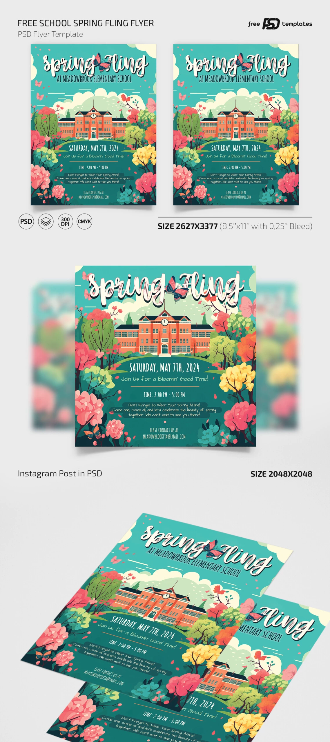 Free School Spring Fling Flyer PSD Template