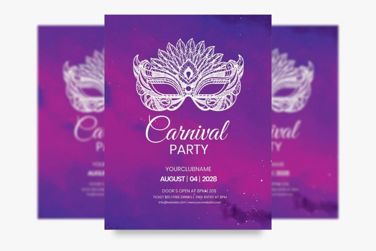Purple Mardi Gras Carnival Free Flyer