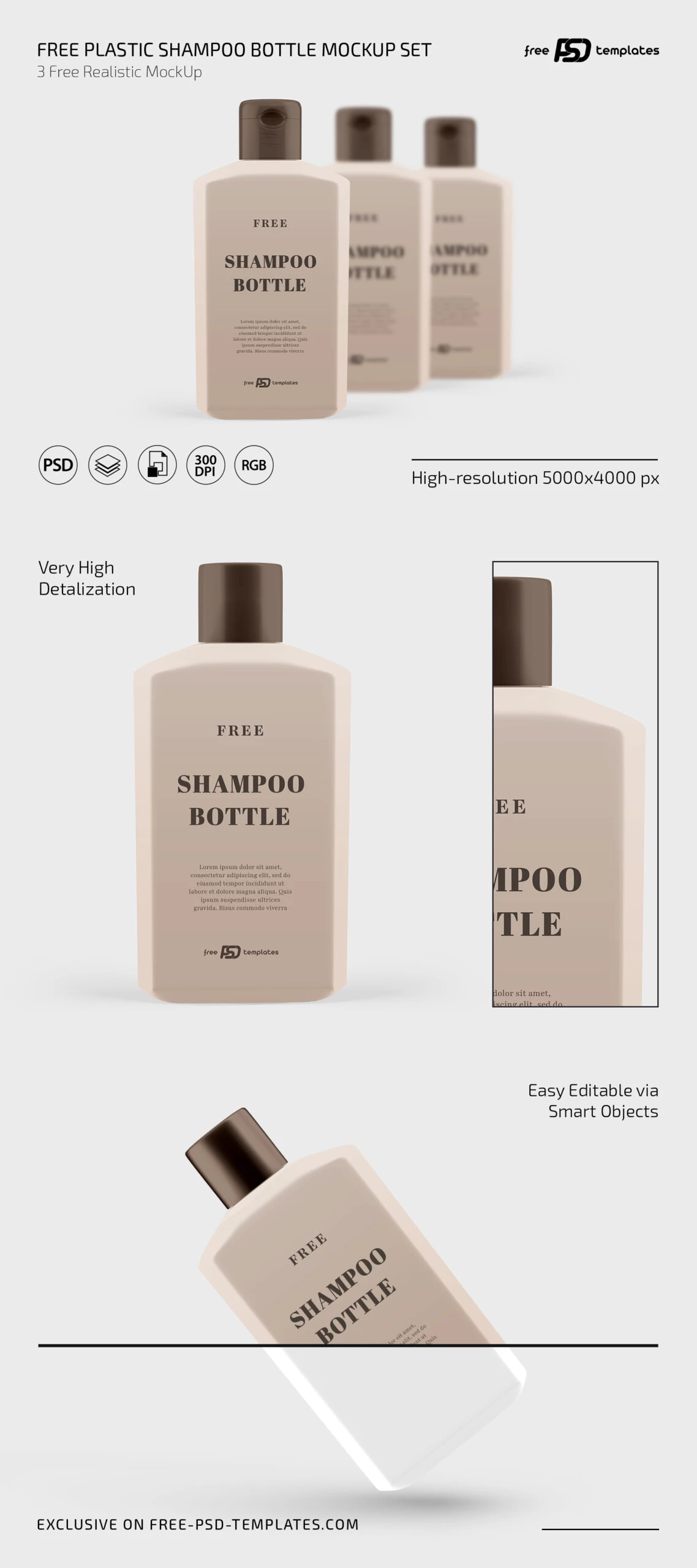 Free Plastic Shampoo Bottle Mockup Set PSD