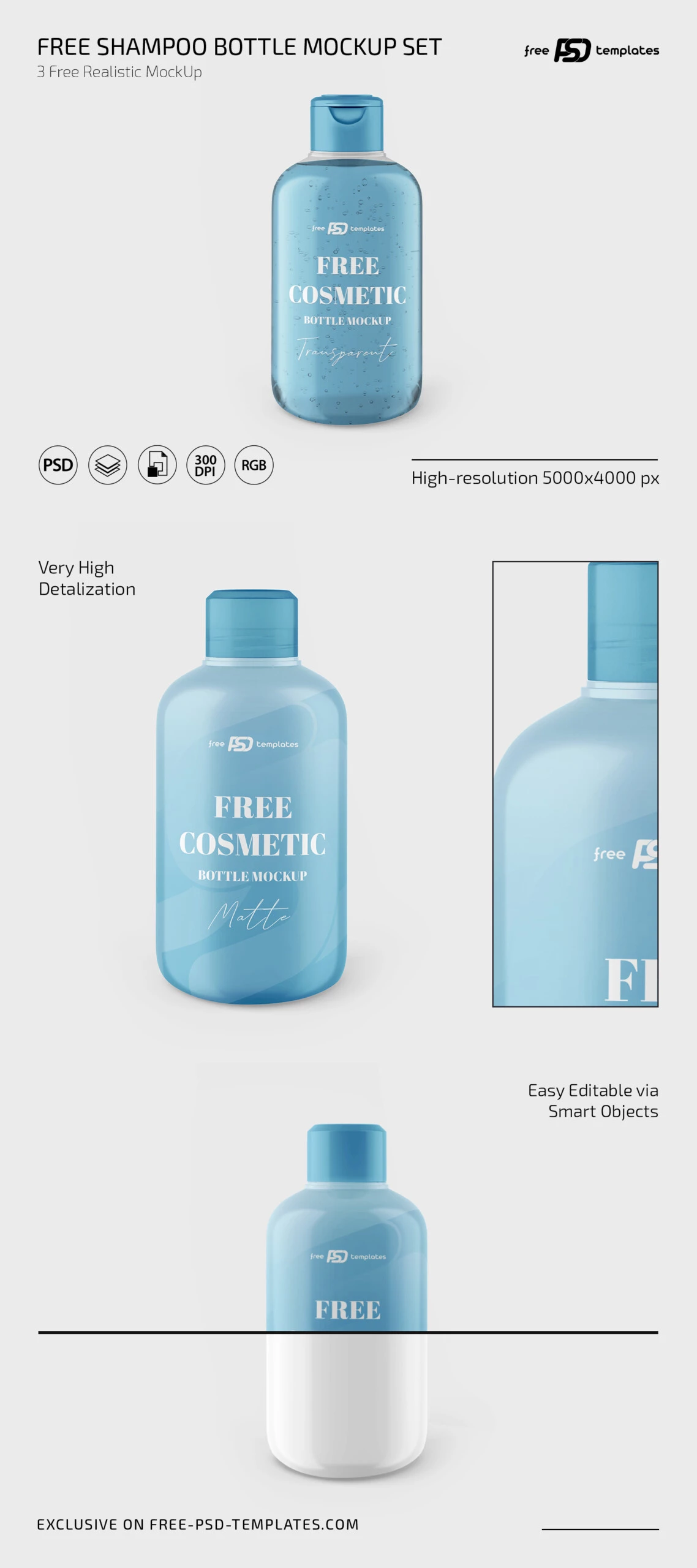 Free Shampoo Bottle PSD Mockup Set