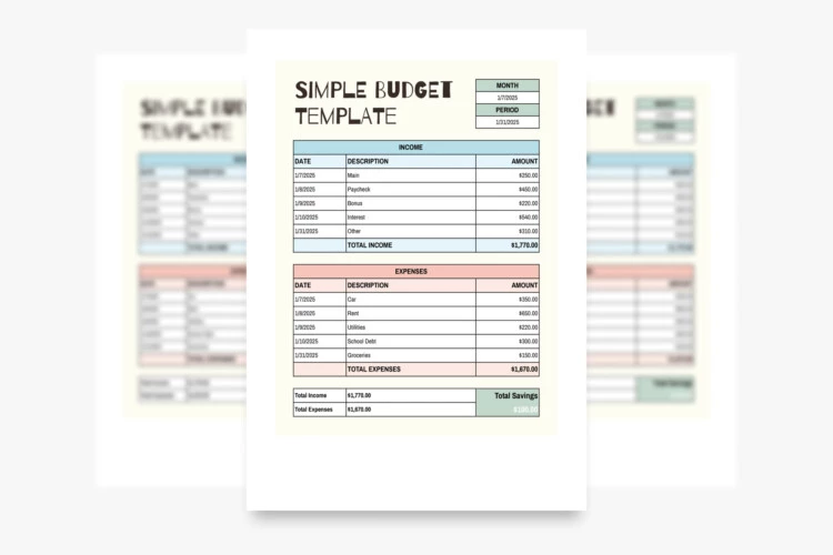 Simple Budget Free Google Sheets & Excel Template