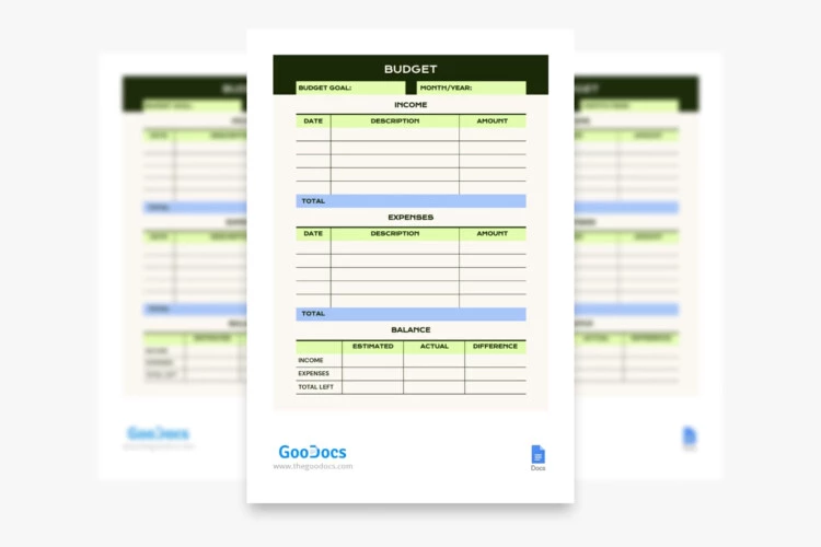 Simple Monthly Budget Tracker - free Google Docs Template