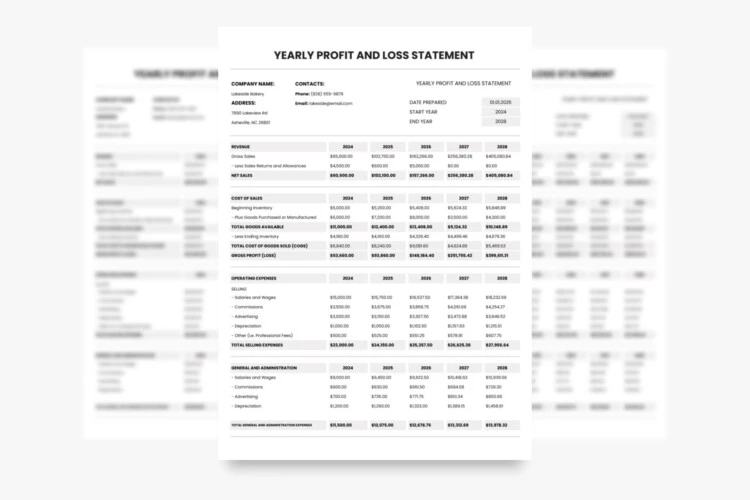 Yearly Profit and Loss Statement Free Google Sheets & Excel Template