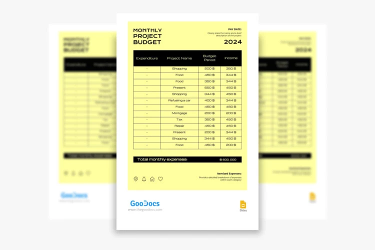 Yellow Simple Monthly Budget - free Google Slide Template