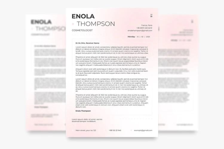 Delightful Pink Cosmetology Cover Letter - free Google Docs Template