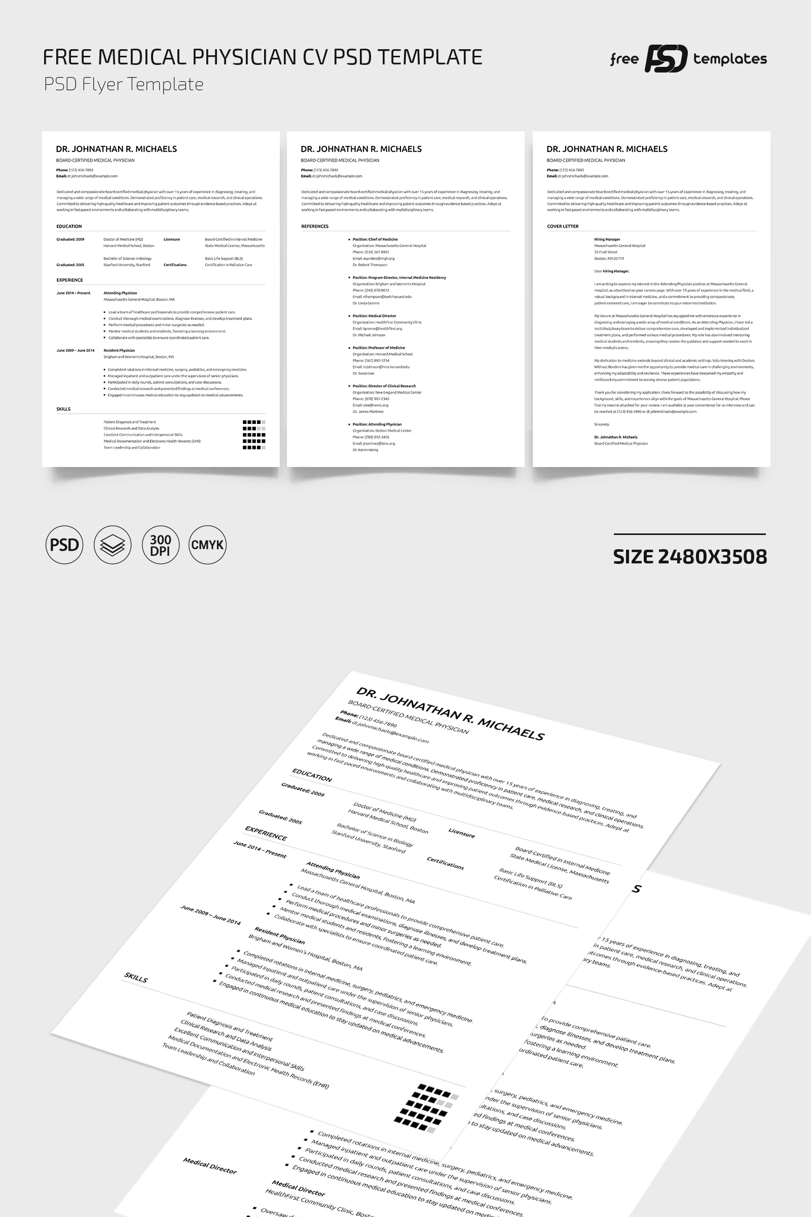 Free Medical Physician CV PSD Template