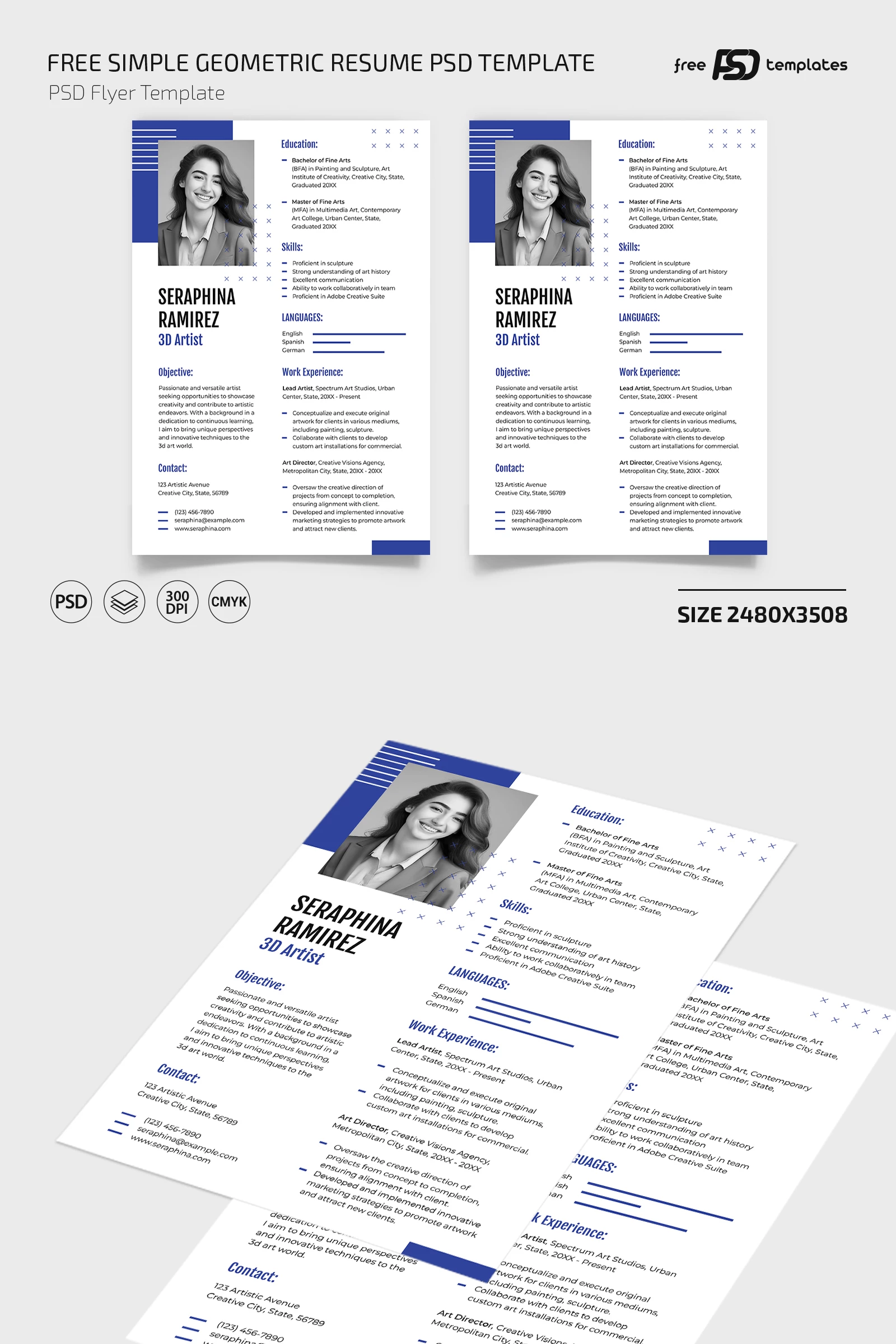 Free Simple Geometric Resume PSD Template