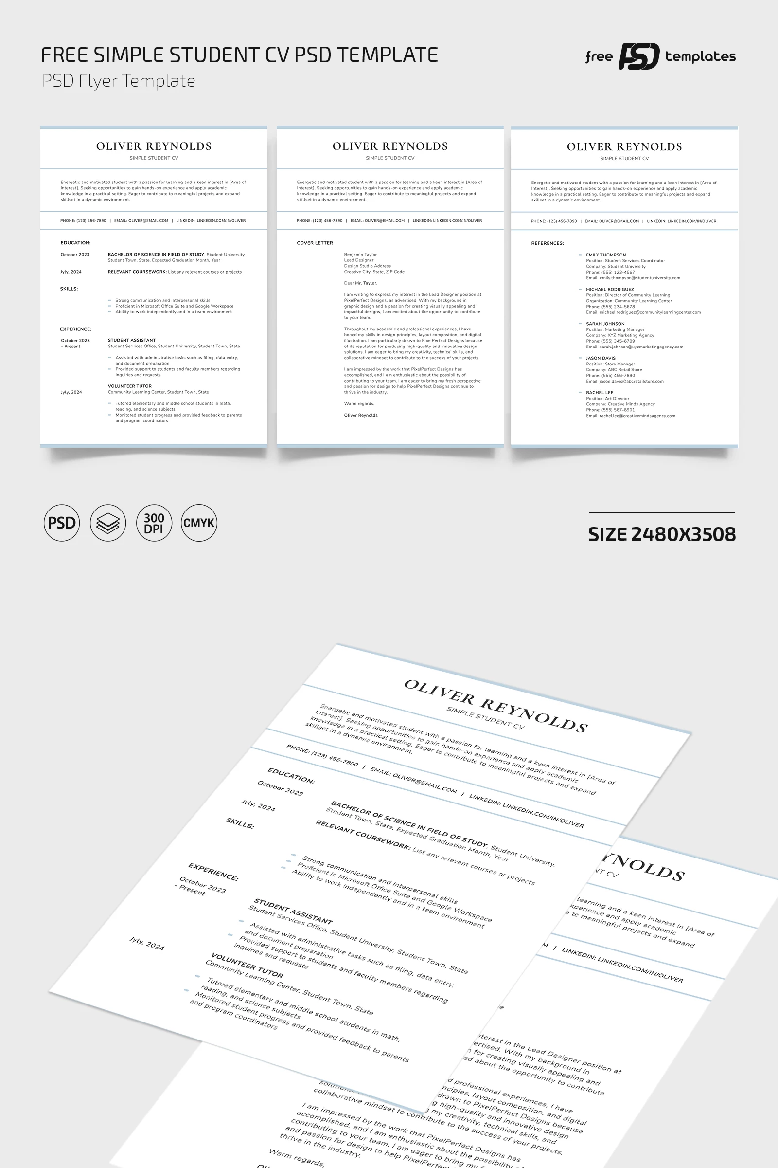 Free Simple Student CV PSD Template