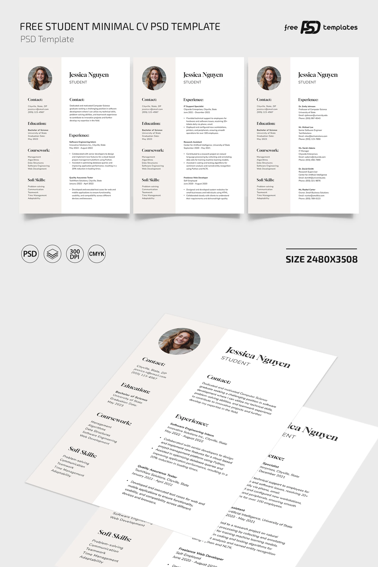 Free Student Minimal CV PSD Template