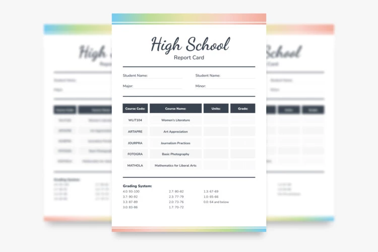 High School Report CardFree Google Docs Template
